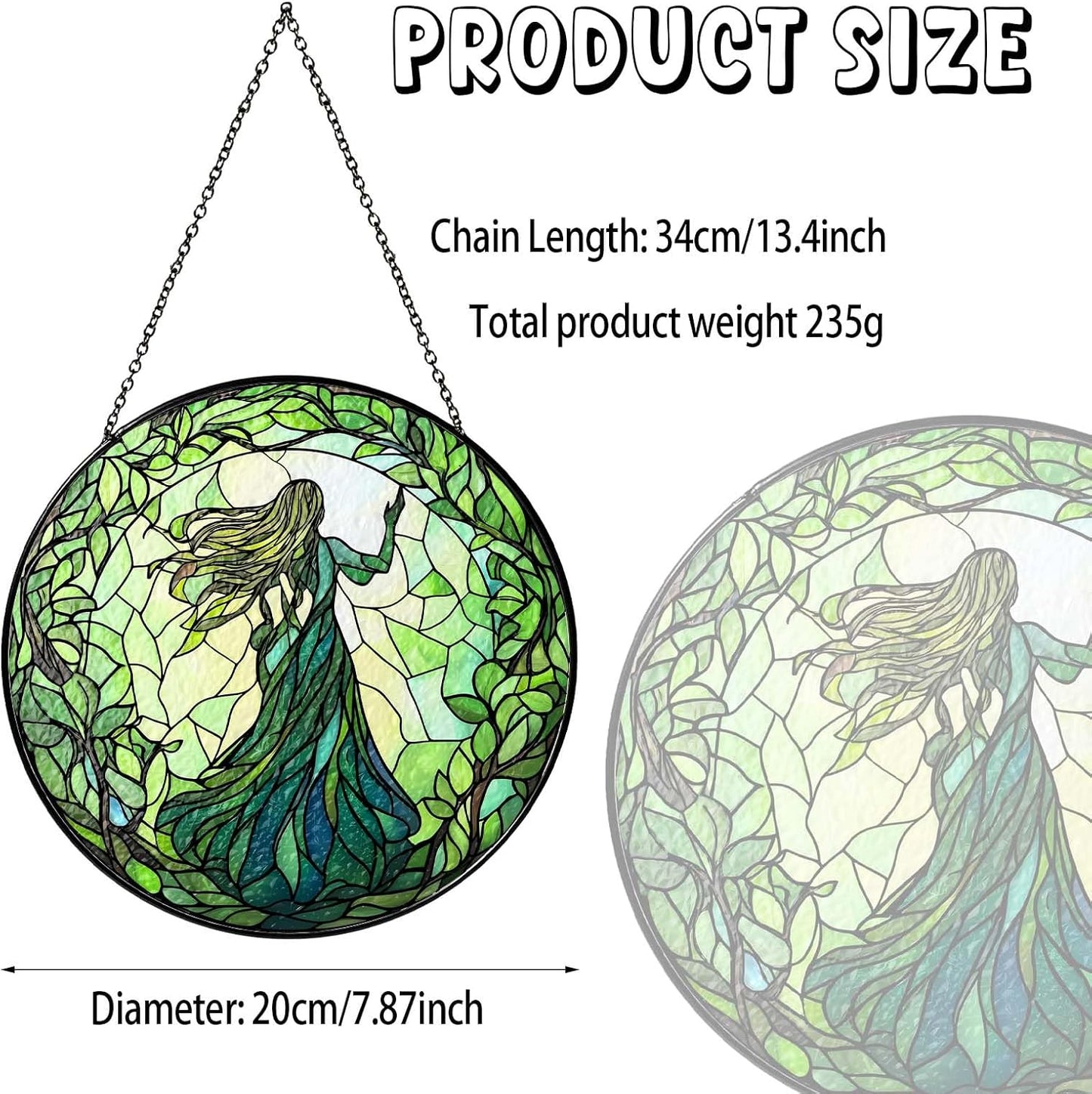 Green Witch Suncatcher Plant Witch Stained Glass Window Hanging Plant Lover Gifts for Women Wall Decor Handmade Sun Catcher Decoration for Garden Home Housewarming Gifts