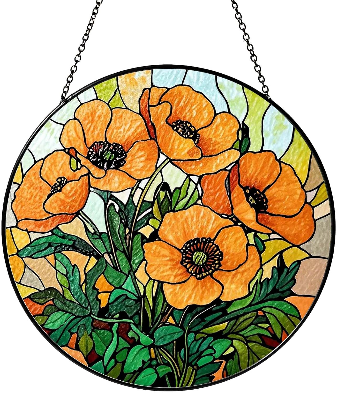 California Poppy Forest Sun Catcher Stained Glass Window Hanging Flower Lover Gifts for Women Poppy Wall Decor Handmade Sun Catcher Decoration for Home Garden Housewarming Gifts