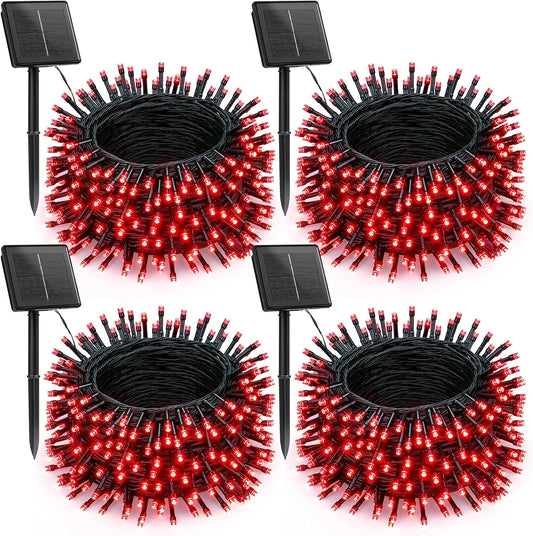 Brightown 4 Pack Solar Christmas Lights Outdoor, Total 184FT 480 LED Solar String Lights Outdoor Waterproof Green Wire with 8 Modes, Solar Fairy Light for Garden Yard Patio Party Decors, Red