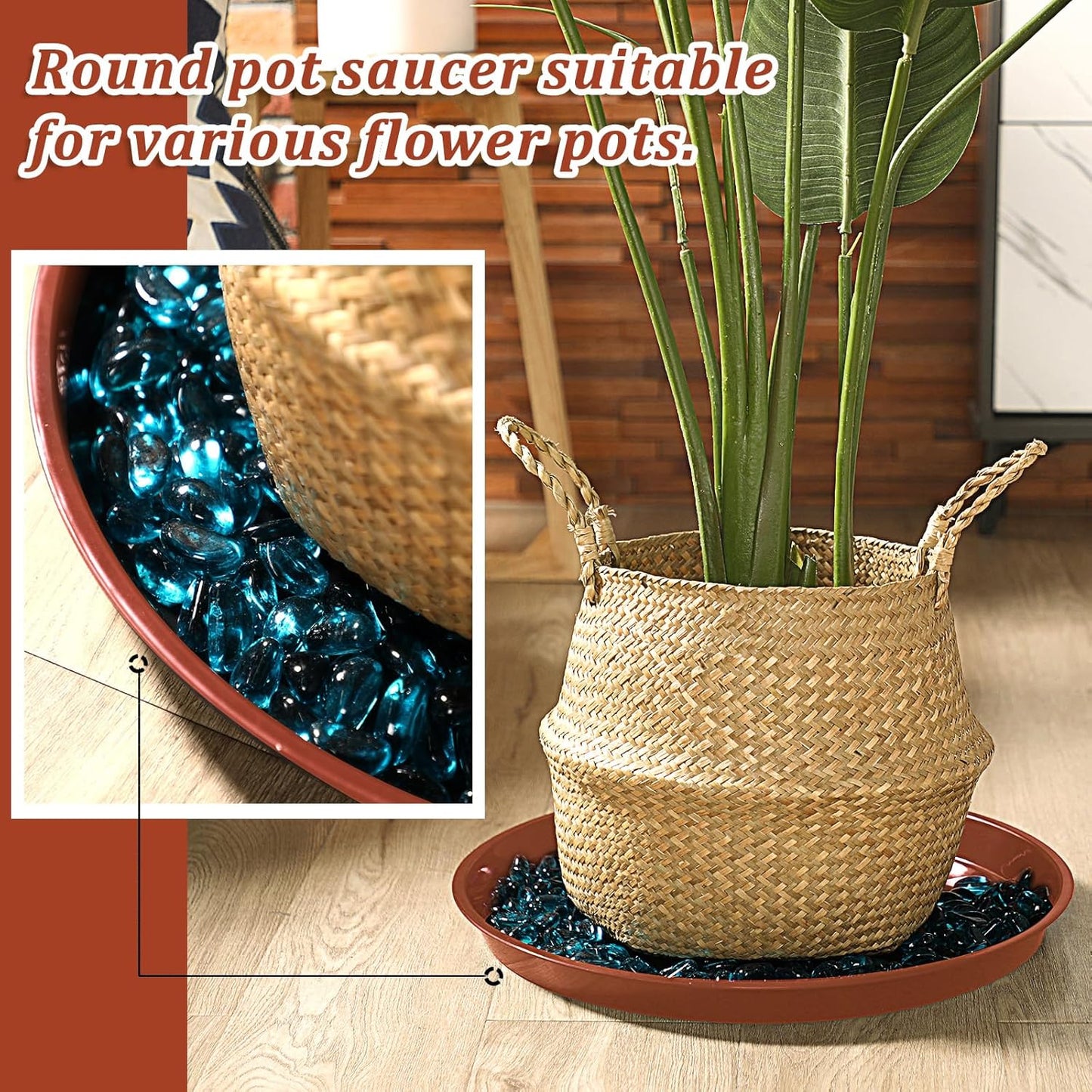 Eccliy 6 Pack Plastic Plant Saucer Heavy Duty Planter Saucers Large Plant Pot Saucers Plastic Water Trays for Indoors and Outdoors Flower Plant Plant Drip (Terracotta,18 Inch)