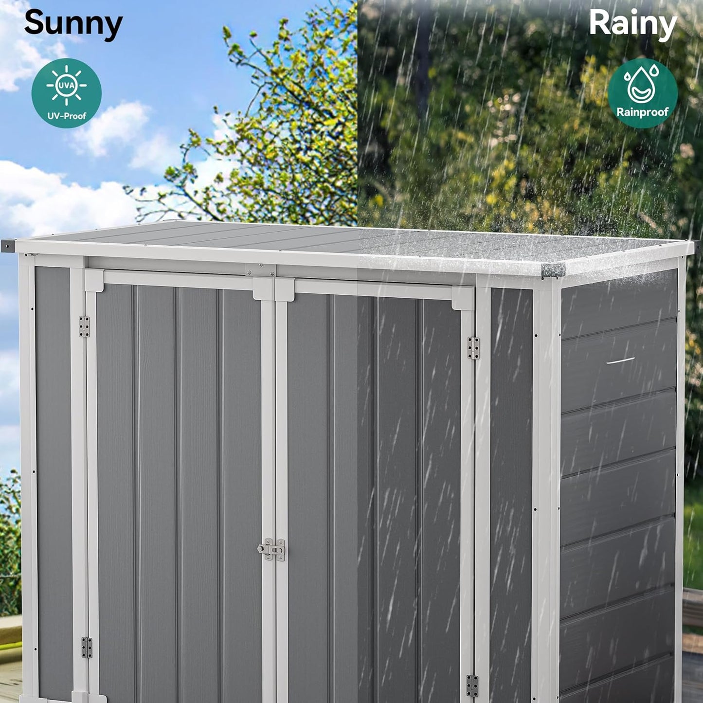 DWVO 41Cu.ft Outdoor Storage Shed w/o Shelf, 4.7x2.5 FT Horizontal Resin Tool Shed with Hydraulic Gas Rod and 3 Locks for Garden, Trash Cans, All-Weather Outdoor Storage, Lockable, Gray