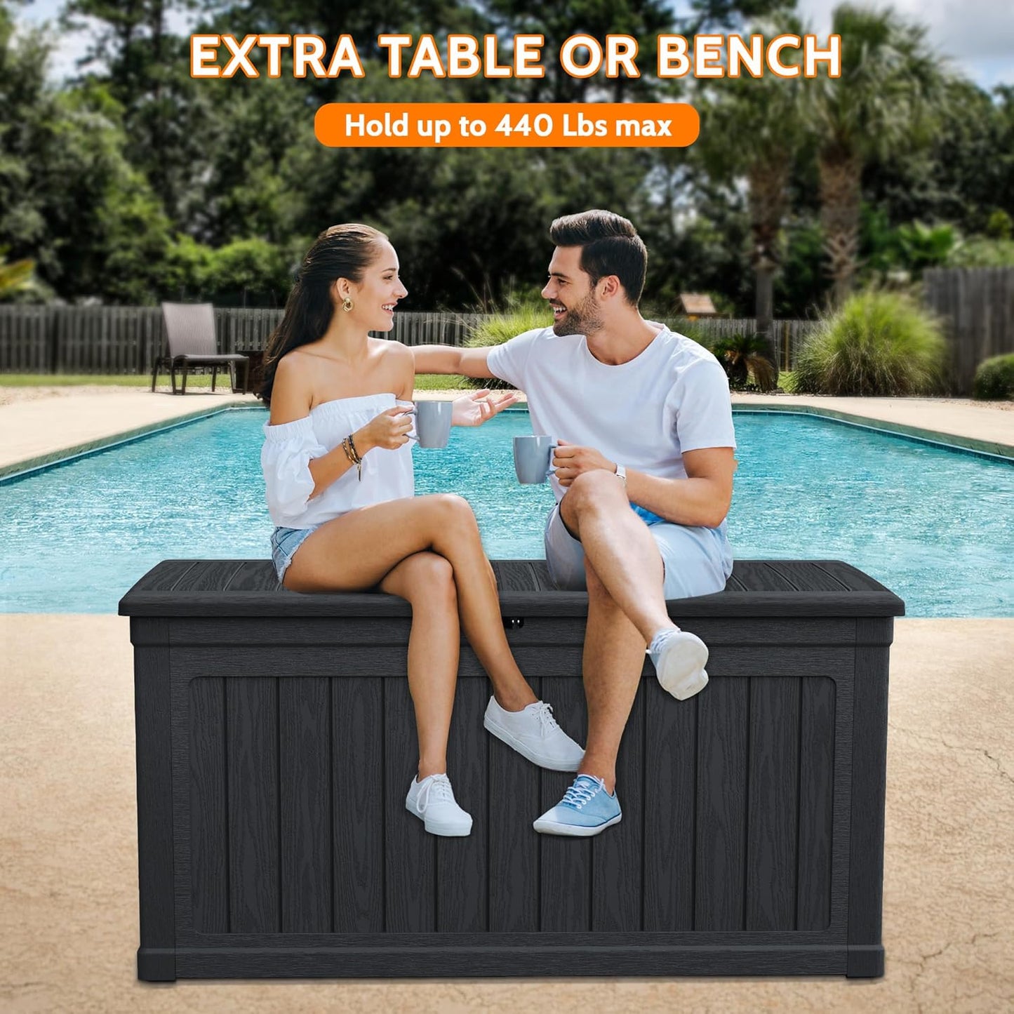 260 Gallon Double-Wall Resin Deck Box - Lockable Waterproof Outdoor Storage Box, 1000lbs Capacity & Doubles as Seating for Patio Furniture - Garden Tools, Pool Accessories (Black)
