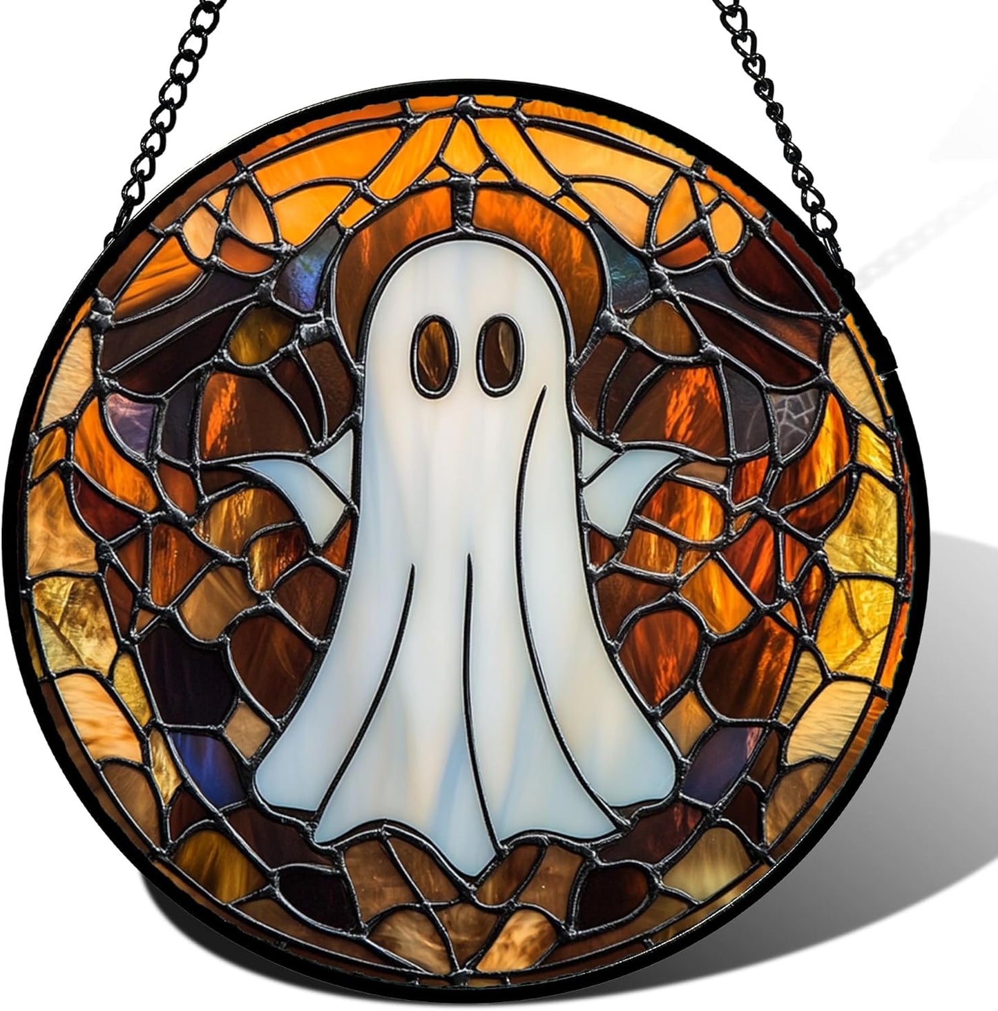 Stained Glass Window Hanging Halloween White Horror Ghost 6.3" - Suncatcher Door Garden Kitchen Sun Catcher Home Gothic Decor Birthday for Mom Men Woman Friend Grandma