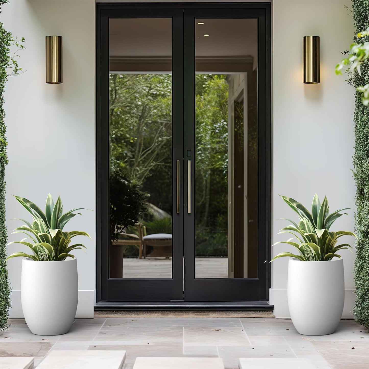 Kante 16.5 Inch Tall Concrete Planter, Large Indoor Outdoor Plant Pot with Drainage, Smooth White Finish with Aqua Blue Interior, Ideal for Porch, Home, Garden, Patio