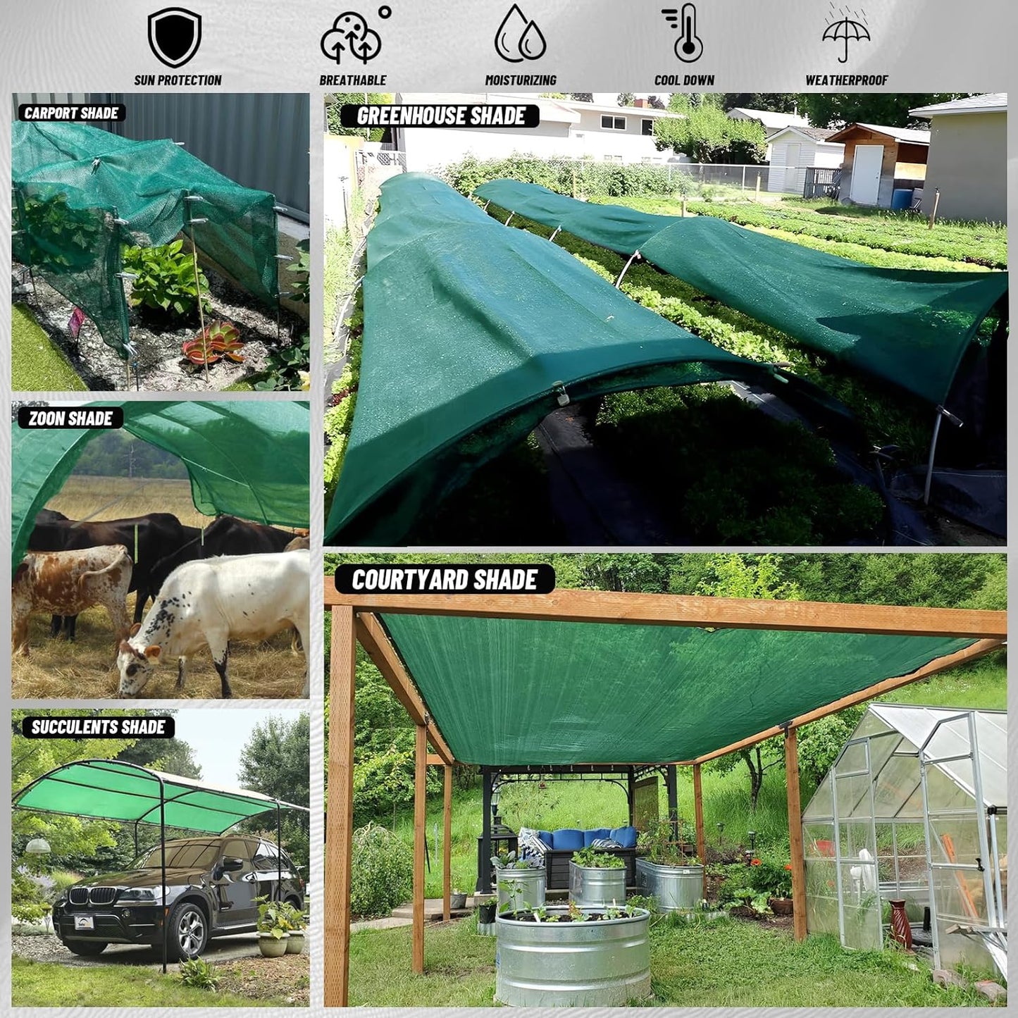 Cool Area 55% Sun Shade Cloth Mesh Tarp with Grommets for Plant Cover 10x20ft Patio Canopy Garden Pergola Greenhouse Car Barn Kennel Green