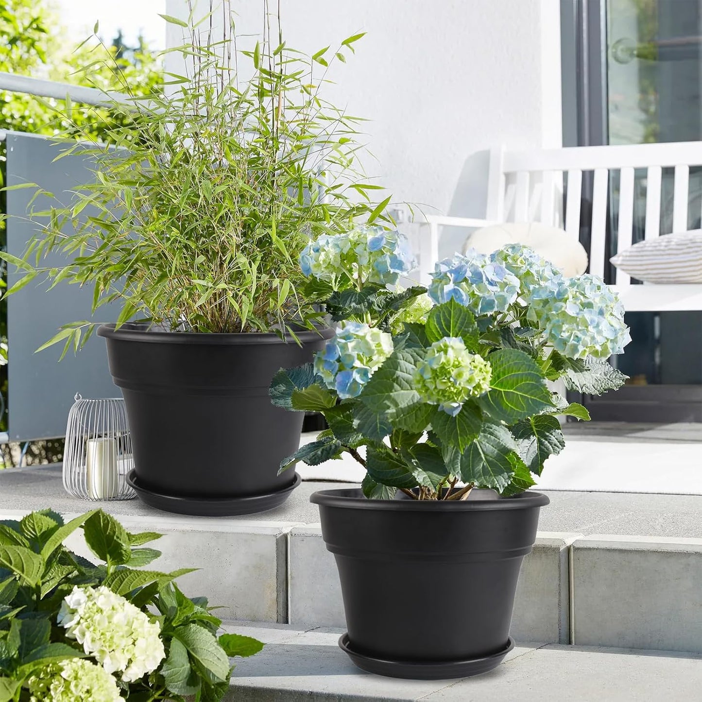 13-inch-Plant-Pots, 4 Pack Large Planters for Outdoor Plants, Plastic Flower Pots Indoor with Drainage Holes & Trays, Classic Garden Pot Container for House