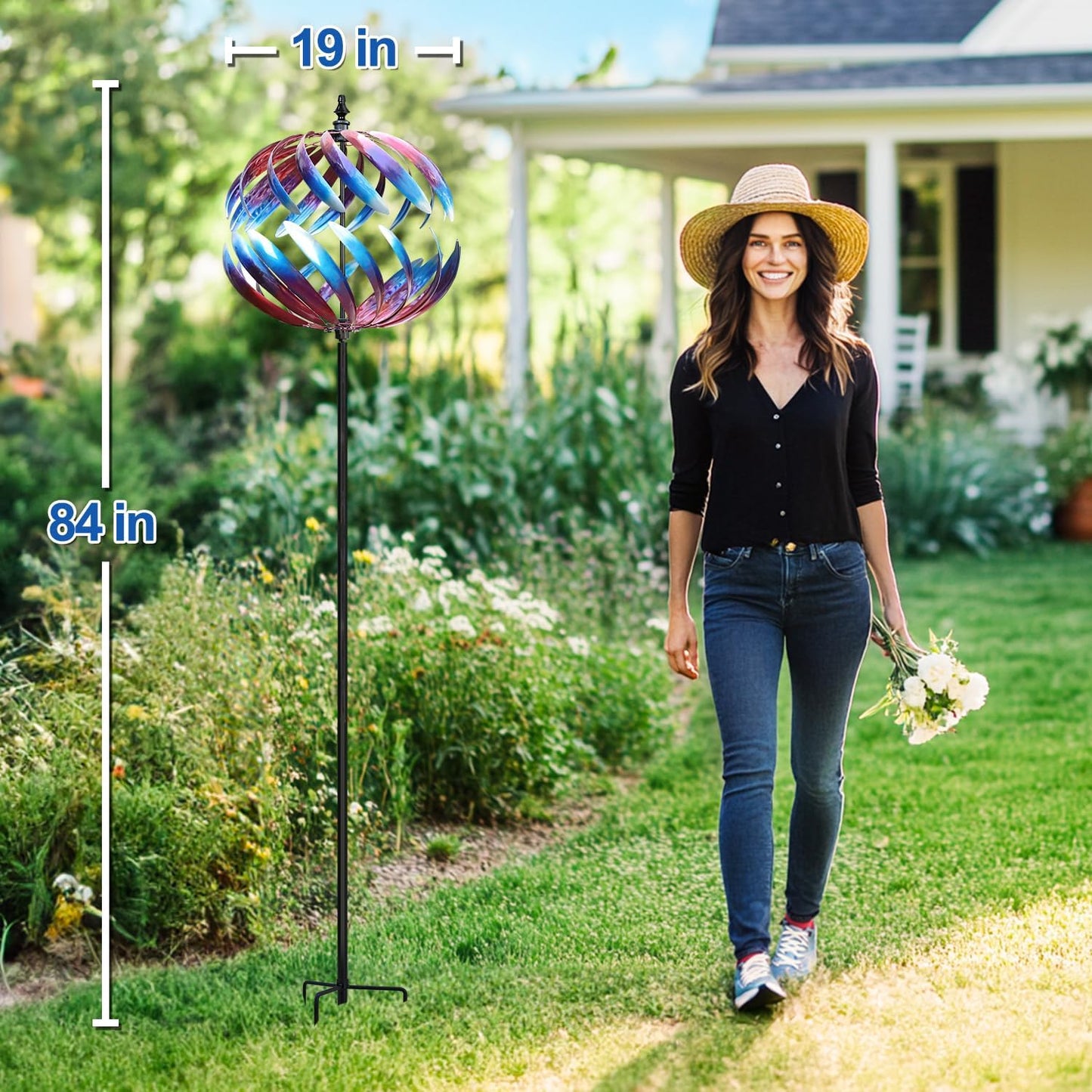 LimeHill Wind Spinners Outdoor, 84" Large Metal Wind Spinners for Yard and Garden, Wind Sculptures & Spinners with Stake, Windmill for Yard Ideal Gift for Family Friends