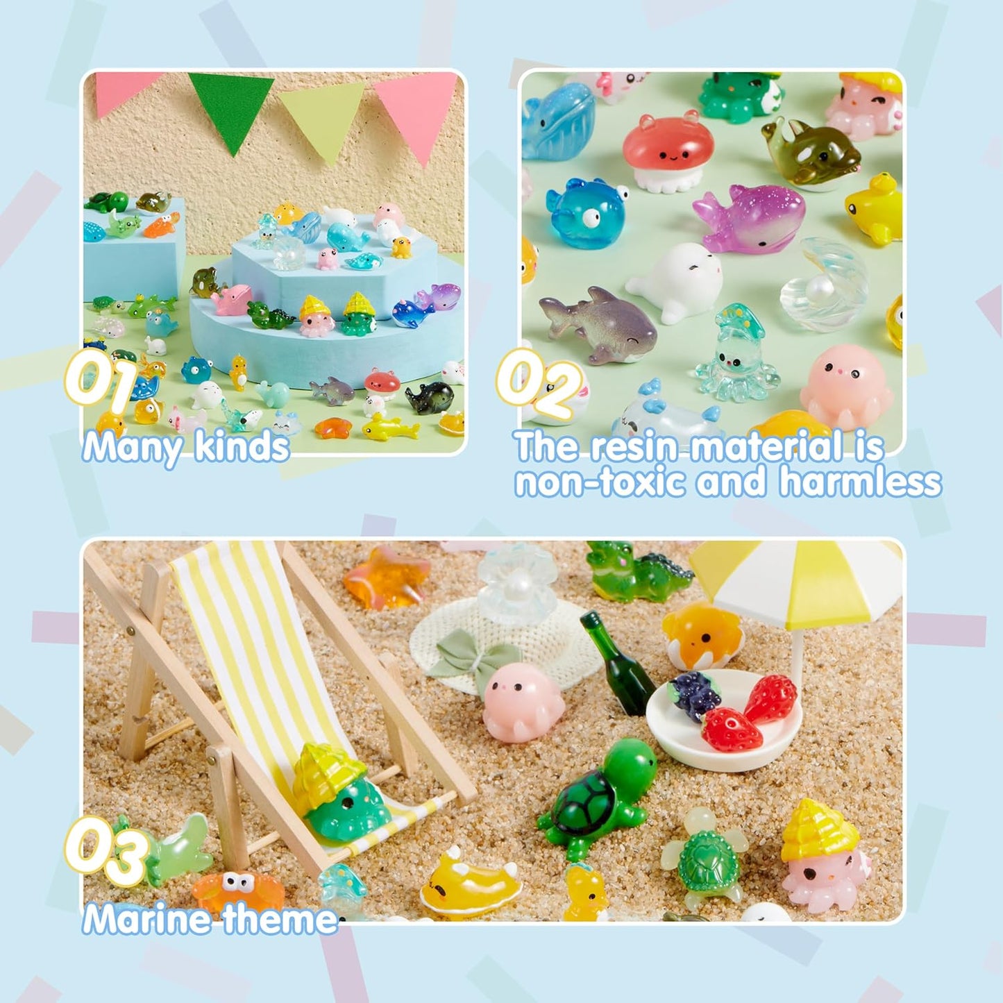 JOYIN 50 Pcs Mini Ocean Resin Animals Figures, Mini Sea Animals Figurines for Aquarium Ornaments Decorations, Cute Garden Accessories, Slime Charms for Crafts, DIY Miniature Scenes
