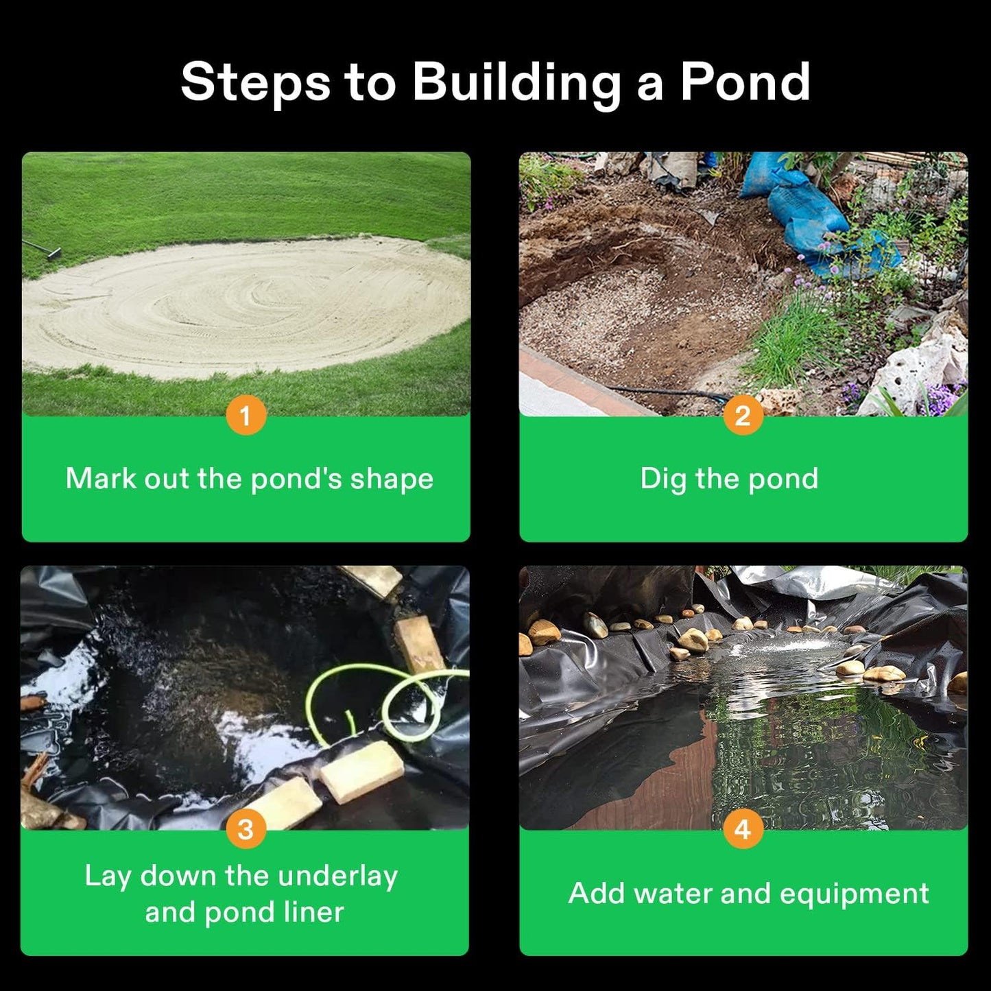 VIVOSUN 13.5 x 20 Feet Pond Liner, 14.5 Mil Durable LLDPE Pond Liners for Koi Ponds, Aquaculture and Water Gardens, Black