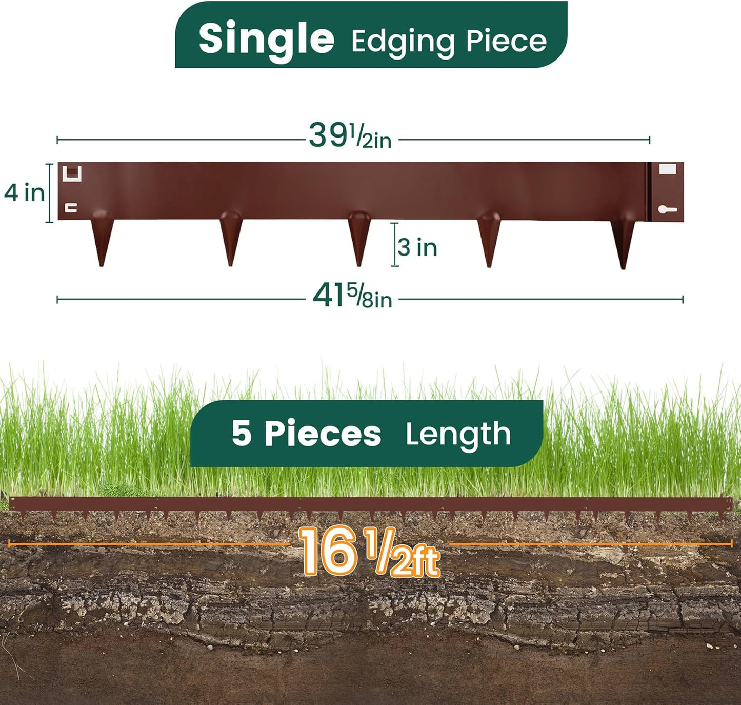 5 Pack Metal Landscape Edging, 42”L x 7”H Brown Bendable Steel Lawn Garden Edging Border, No Dig Edging for Landscaping Yard Pathway (16.5 Ft Total)