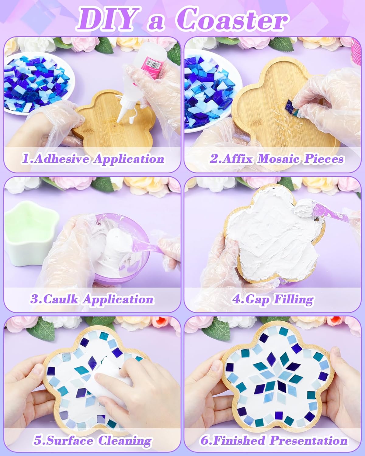 FIVEIZERO 260g Glass Mosaic Tiles for Crafts - 300 Pieces Tiny Mosaic Tile Kit, Irregular Pieces for DIY Craft Jewelry, Coaster Art & Mosaic Kits (Blue)