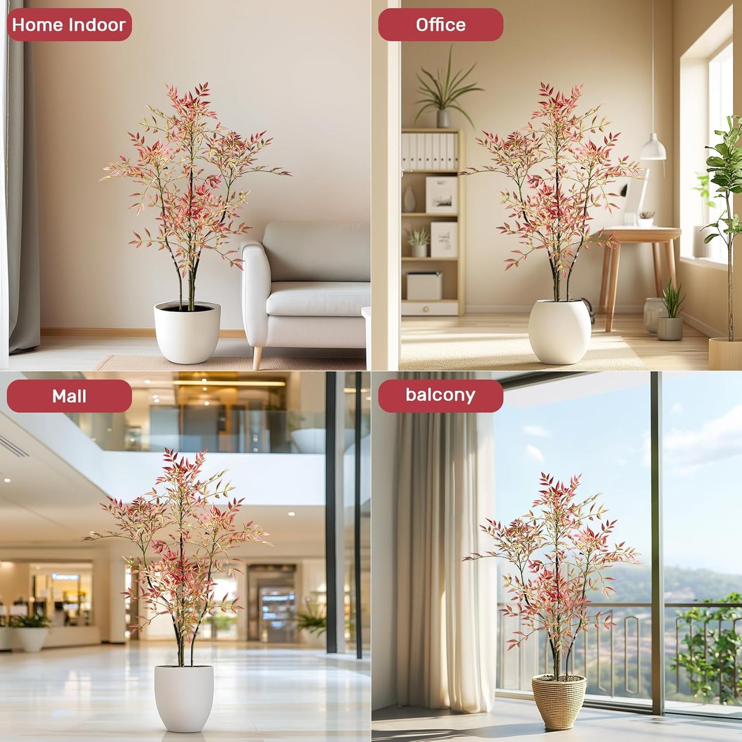 4.6ft Faux Bamboo Tree Artificial Nandina Tree Artificial Indoor Plants Realistic Fake Potted Tree with 800+ Leaves, Cement Planter - Home Office Decor Perfect for Housewarming Gift No Planter