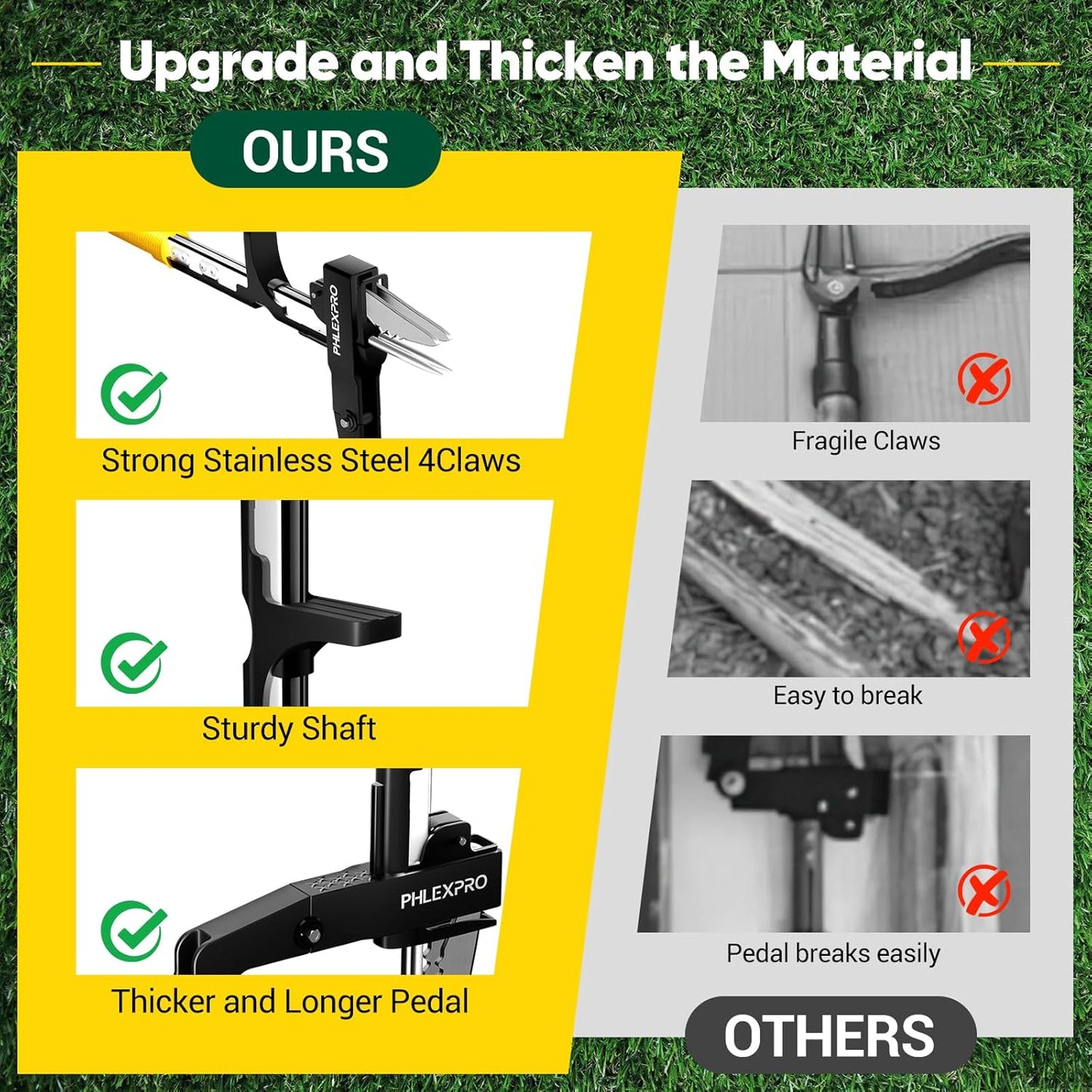 4-Claw Stand Up Weed Puller Tool, Gardening Hand Weeding Tool with 39.3" Long Ergonomic Handle with Easy-Eject Mechanism-Yellow