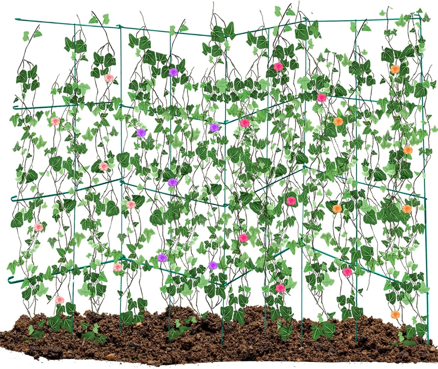 DoCred 4 Pack Tomato Cage, Folding Tomato Cage Heavy Duty Metal Square Tomato Cages Coated Steel Garden Plant Support Stake Tower for Climbing Vegetables, Plants, Flowers, Steel Green
