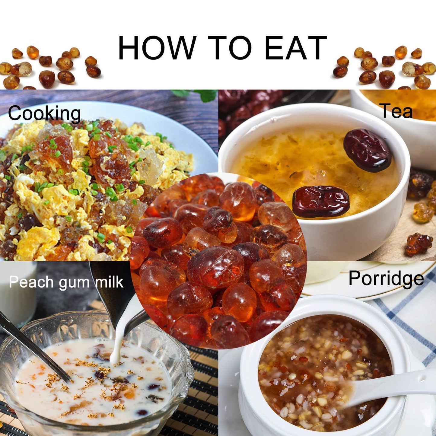 DABC OAK LAND Wild Peach Gum, Snow Swallow, Snow Lotus Seed (Saponified Rice) Beauty, Detox and Dampness Set, 100% Natural Boosting for Skin & Health, Food Additives Free 1LB each bag, total 3LB