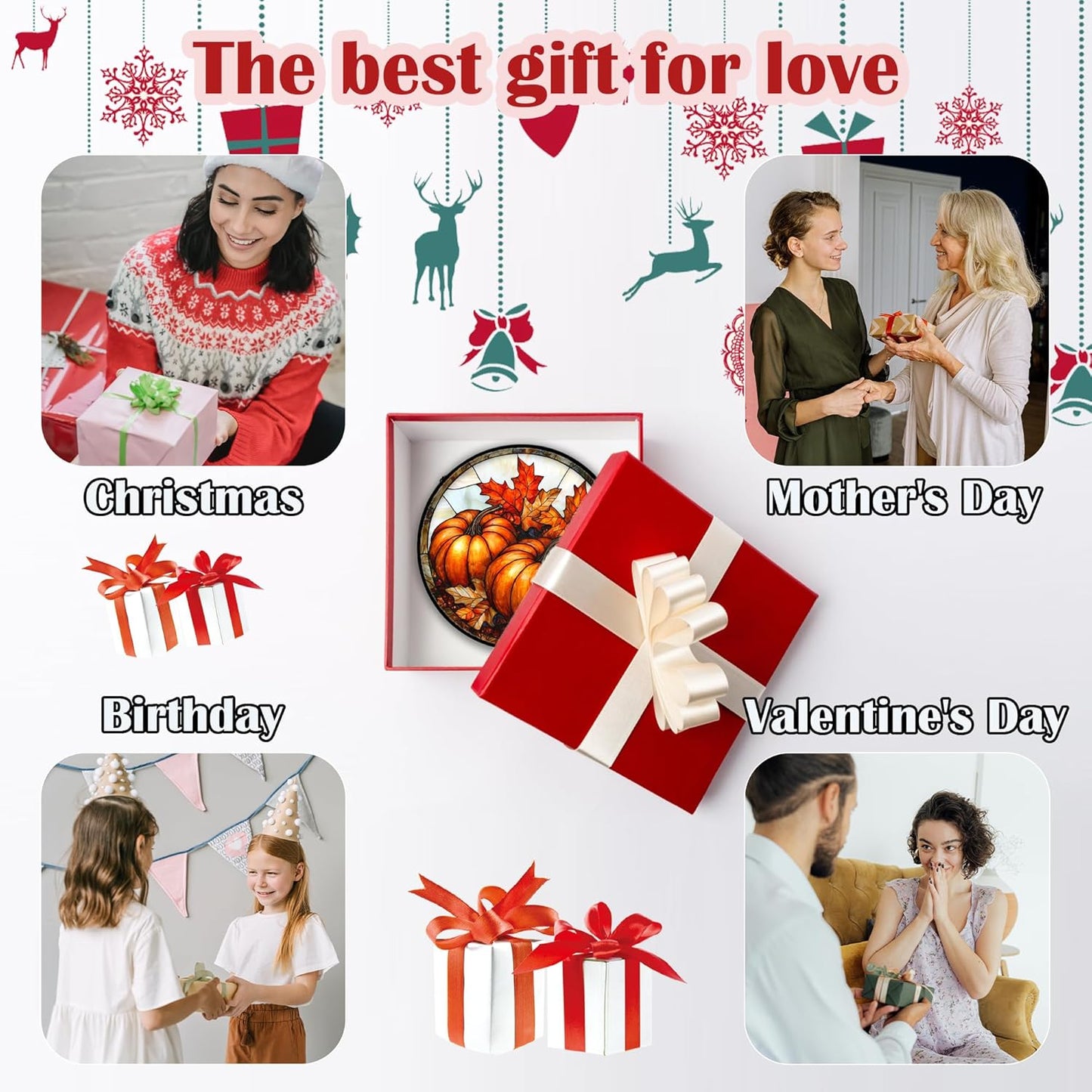 Stained Glass Window Hanging, Pumpkin Maple Leaf Suncatcher for Doors Home Sun Catchers Decoration and Christmas, Mother's Day Birthday Gifts for Women, Men, and Mom 7.8 in