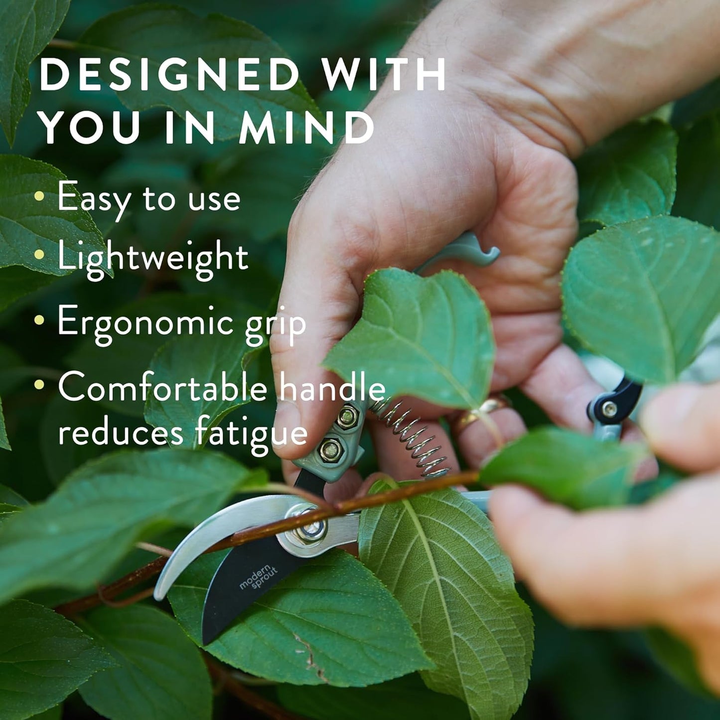 Modern Sprout Hand Pruners - Lightweight Pruning Shears W/Easy Lock- Gardening Scissors - Bypass Sharp Carbon Steel Blade - Rust Resistant - Garden Tools - Reusable Holster - Sage