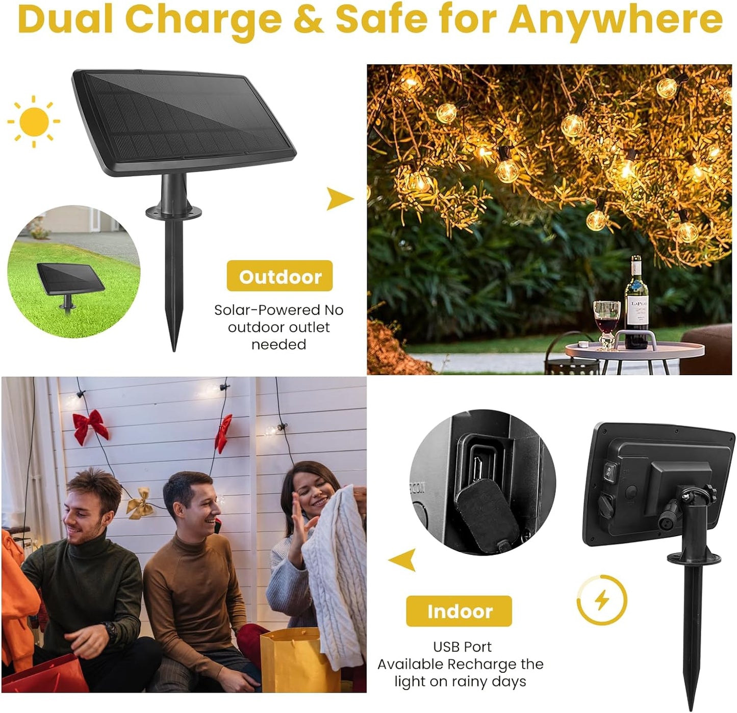 100FT Solar String Lights Outdoor Waterproof with Remote, G40 Solar Powered String Lights with 30+2 LED Shatterproof Bulbs, Dimmable Solar Patio Hanging Lights for Outside Backyard Party