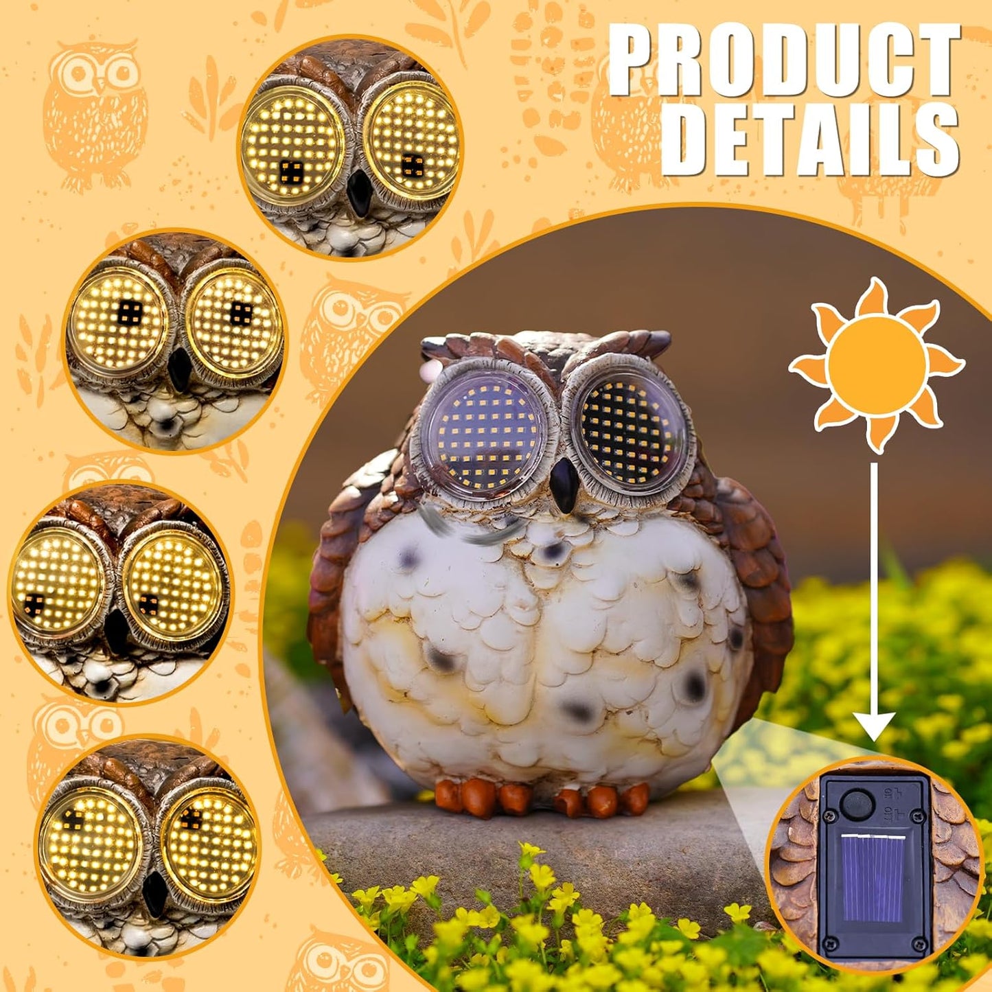 Solar Garden Owl Statue with Moving LED Eyes, Owls Figurine Outdoor Decorations Sculpture for Patio, Yard, Lawn, Porch, Home Ornament, Christmas Housewarming Gifts for Women Mom