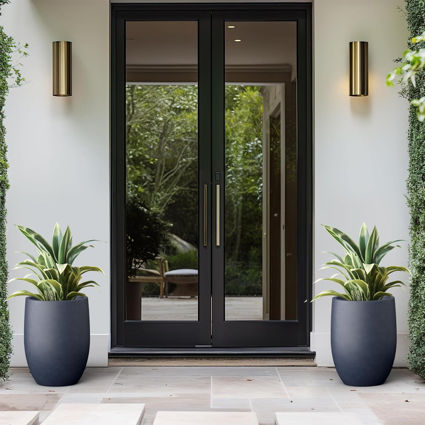 Kante 16.5 Inch Tall Concrete Planter, Large Indoor Outdoor Plant Pot with Drainage, Smooth Charcoal Finish with Forest Green Interior, Ideal for Porch, Home, Garden, Patio