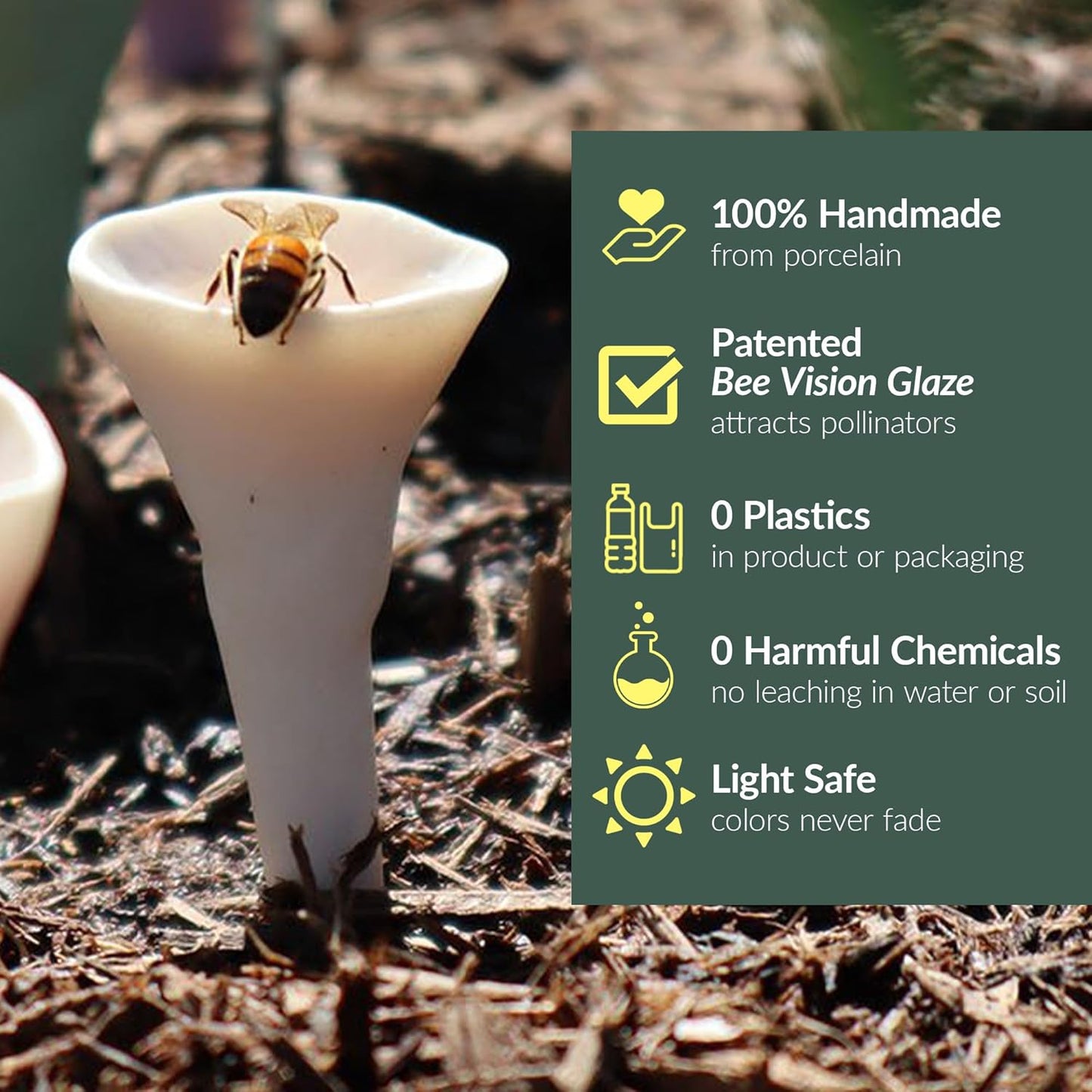 5 Pack, Bee Watering Station, 100% Handmade Porcelain, Bee and Butterfly Feeder for Garden, Outdoor Feeders for Thirsty Pollinators, Plastic Free, Pollinator Attracting Glaze (5, Cactus)