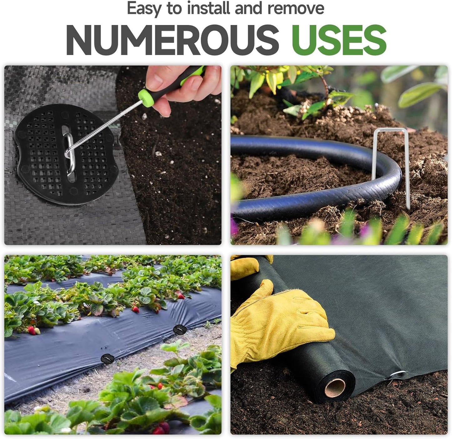 Garden Stakes,6 Inch 11 Gauge 200pcs Galvanized Landscape Staples and 200pcs Gaskets +1Pick Hook, Tent Stakes Landscaping Fabric SOD Pins for Weed Fabric Barrier,Groud Cover,Fence