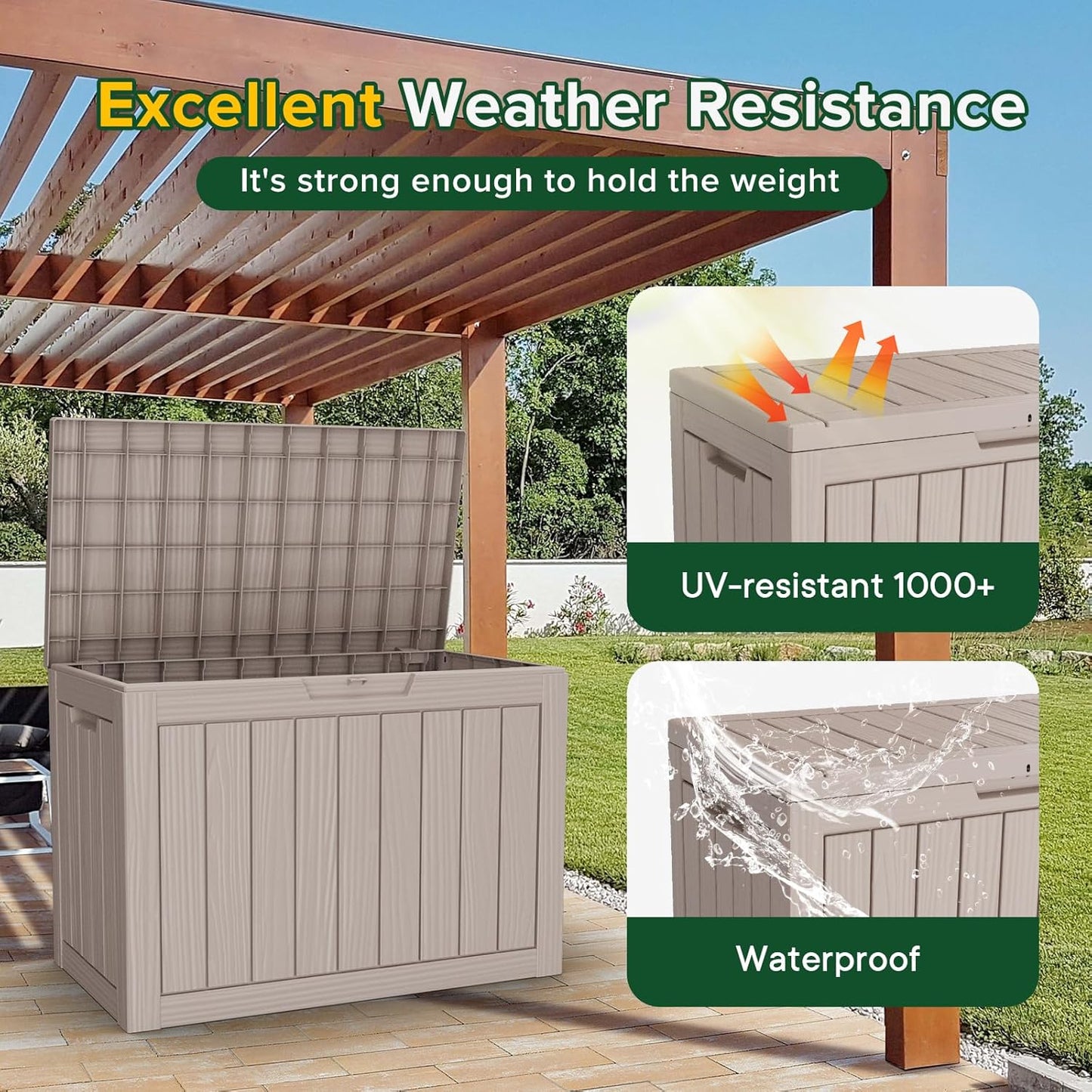 46 Gallon Outdoor Deck Box,Storage Lockable Waterproof Patio Furniture,Garden Tools,Cushions,Pool Accessories Outside Storage Resin Box(Grey)