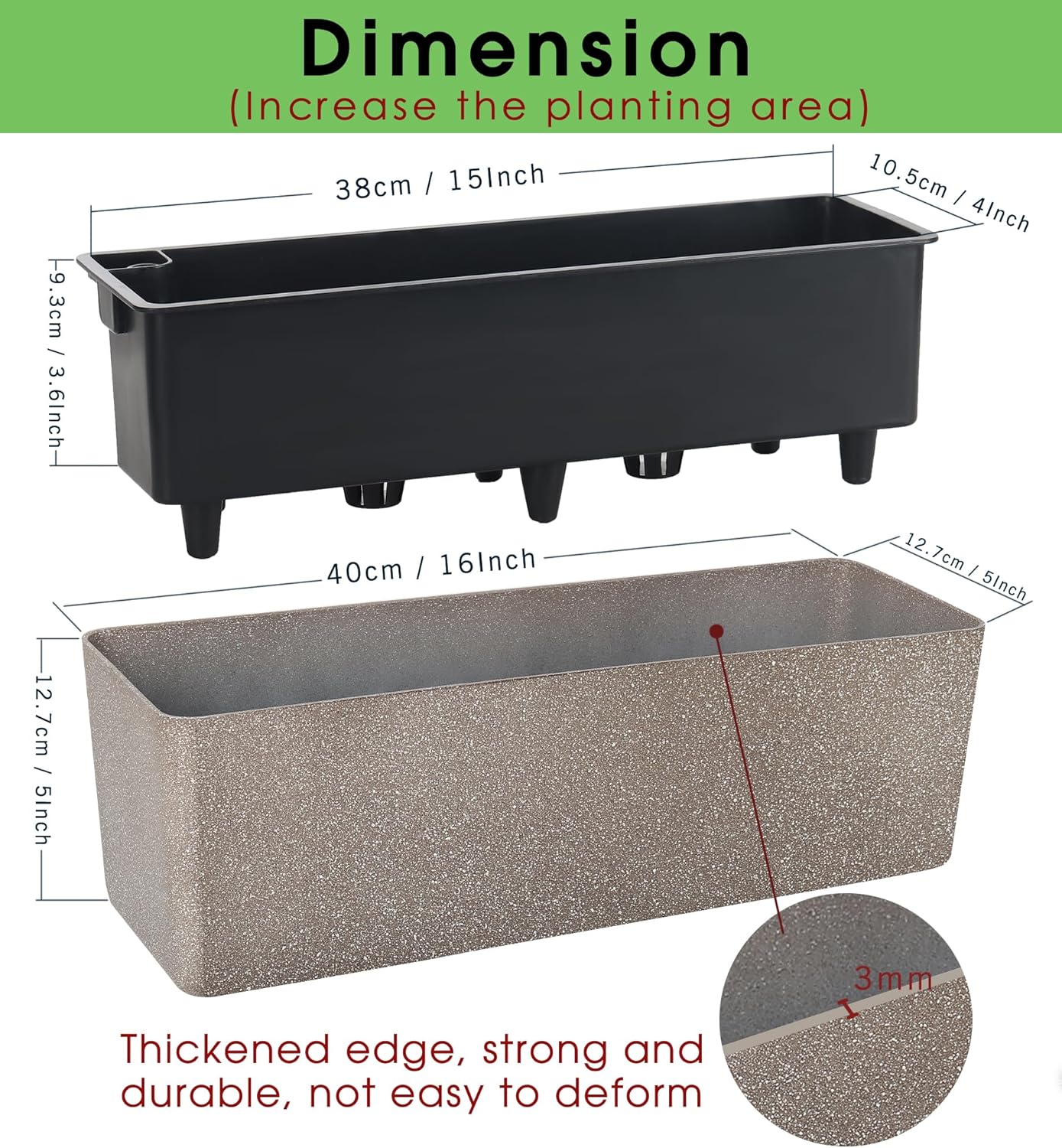 GardenBasix Elongated Self Watering Planter Pots Window Box 5.5 x 16 inch Indoor Home Garden Modern Decorative Planter Pot for All House Plants Flowers Herbs (Coffee,1-Pack)