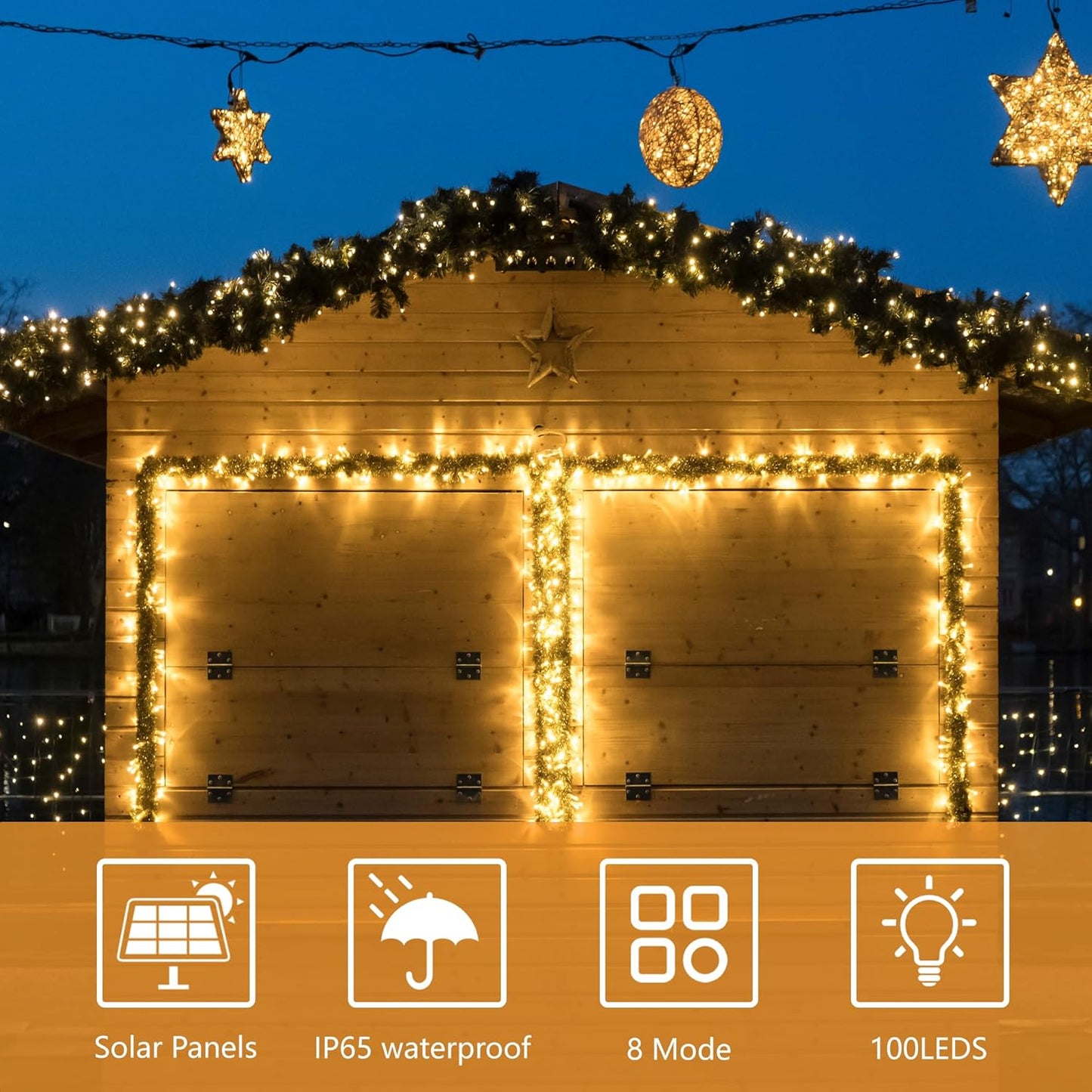 2 Pack-Solar String Lights, 78Ft 200 LED Solar Lights Outdoor with 8 Modes ，Solar String Lights Outdoor Waterproof for Yard, Fence,Balcony, Party,Christmas Tree Decorations (Warm White)