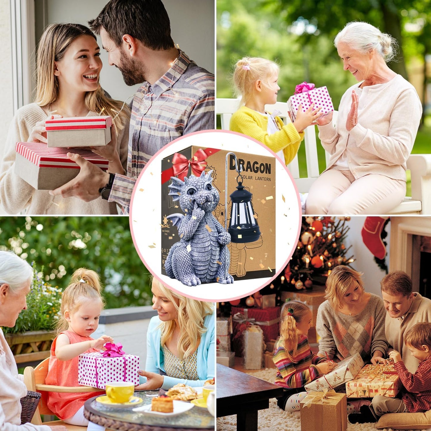 Goodeco Dragon Statue with Solar Lantern - Garden Decor for Lawn, Patio, and Yard - 8.3 inches Dragon Gifts & Outdoor Decorations