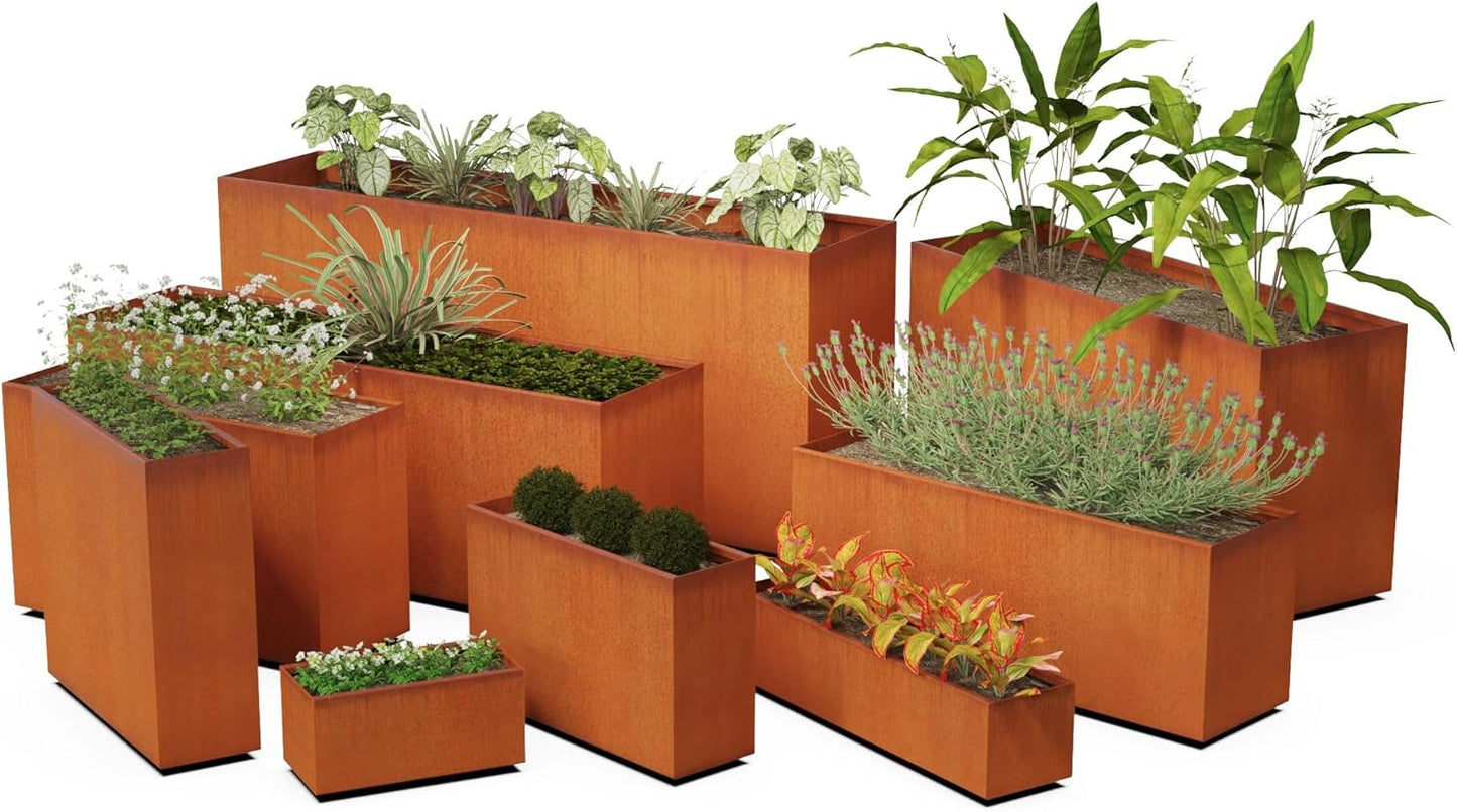Extra Large Corten Steel Planter 60x24x24 | Large Rectangular Planters for Outdoor Plants & Modern Landscape Design | Heavy Duty Metal Planter Box