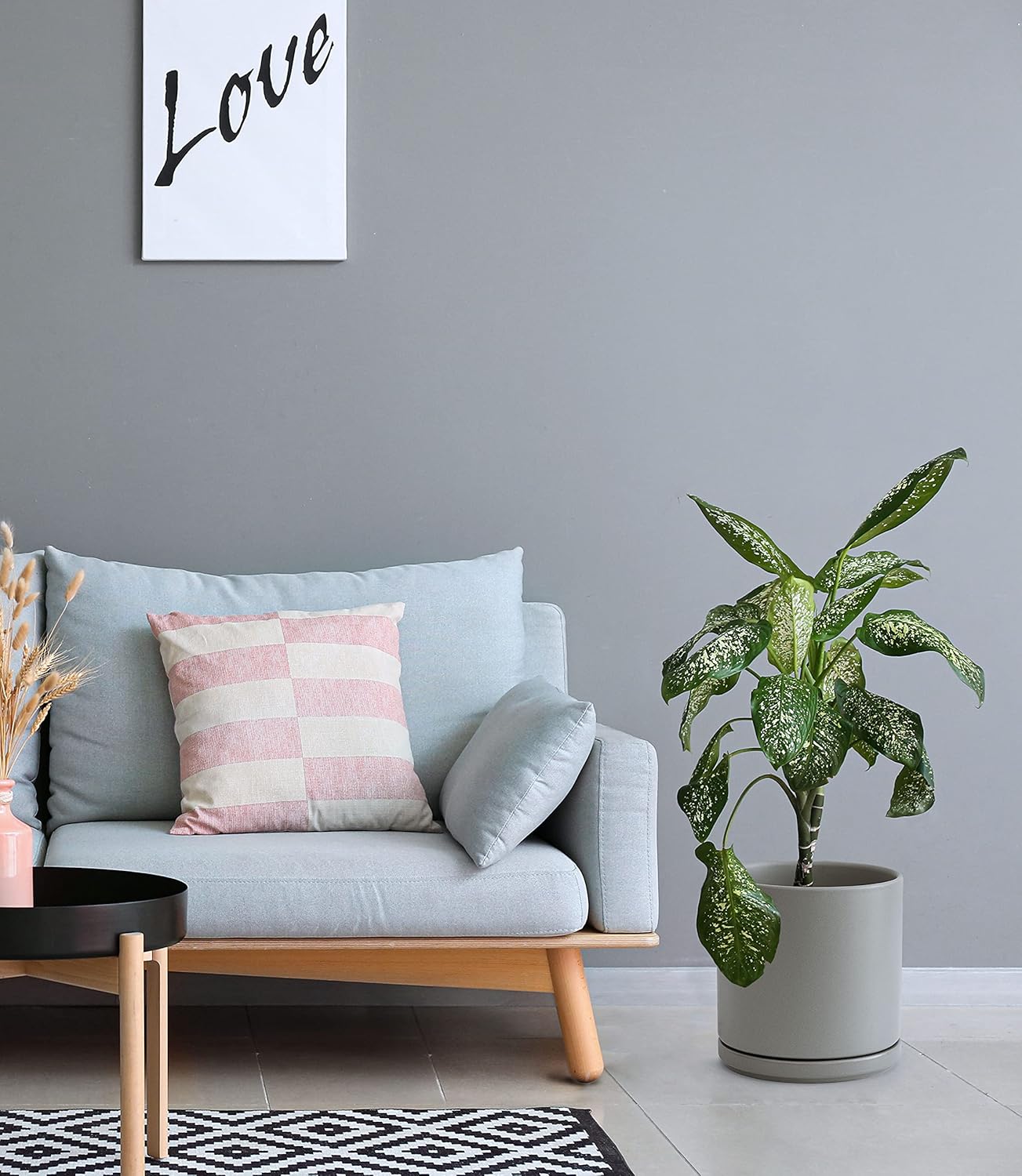 D'vine Dev Set of 2 Plants Pots, 10 Inch Ceramic Planter Pot for Plants with Drainage Hole and Saucer, Speckled Grey, 94-V-E-3