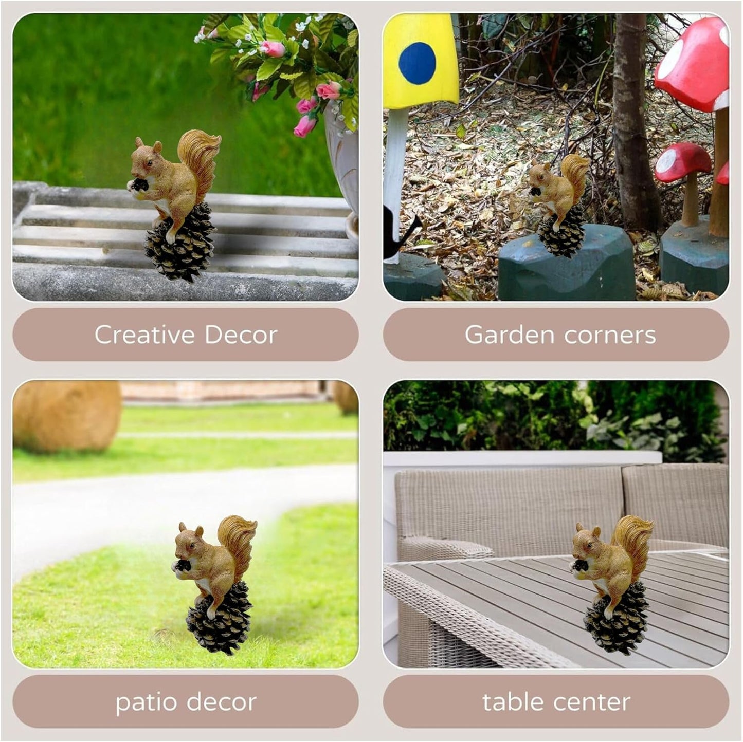 Squirrel on Pinecone Garden Statue – 6 inch Polyresin Outdoor Figurine, Weatherproof Wildlife Decor, Rustic Yard Ornament for Patio, Lawn & Home Accents