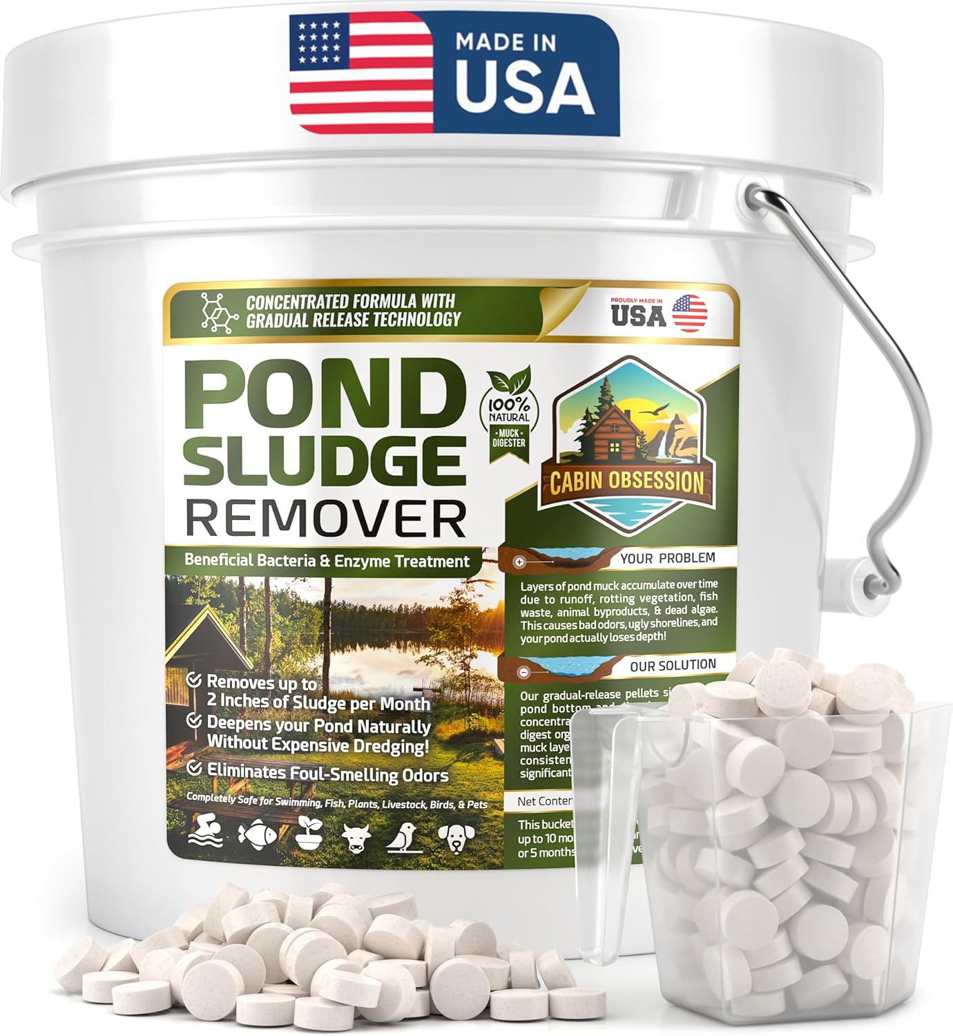 Pond Sludge Remover – 10 Pounds Beneficial Pond Bacteria & Enzyme Treatment - 100% Natural Muck Digester – Safe for All Aquatic Life and Recreation - Made in The USA