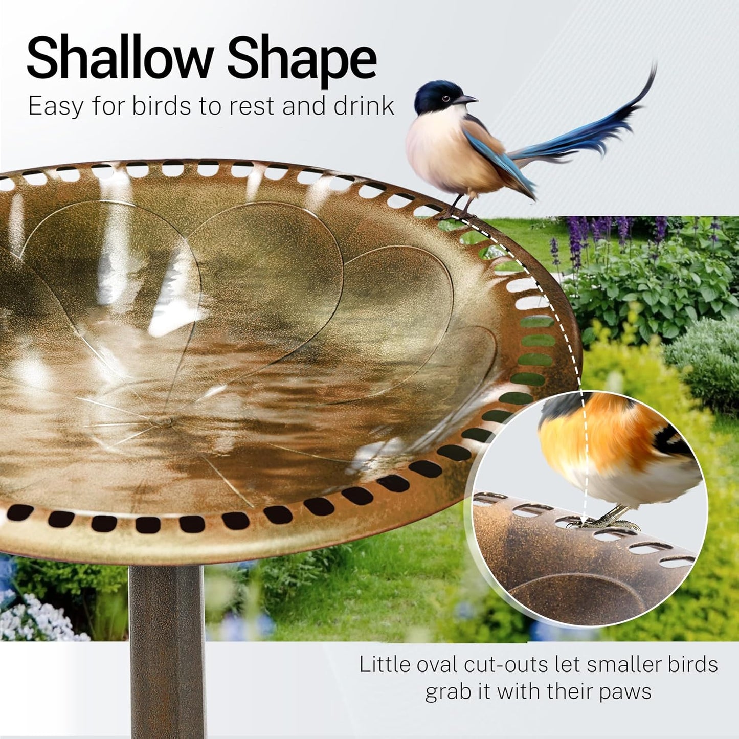 Bird Bath 28 Inch Height, Polyresin Standing Antique Birdbath for Outdoor Garden Decor, Gold