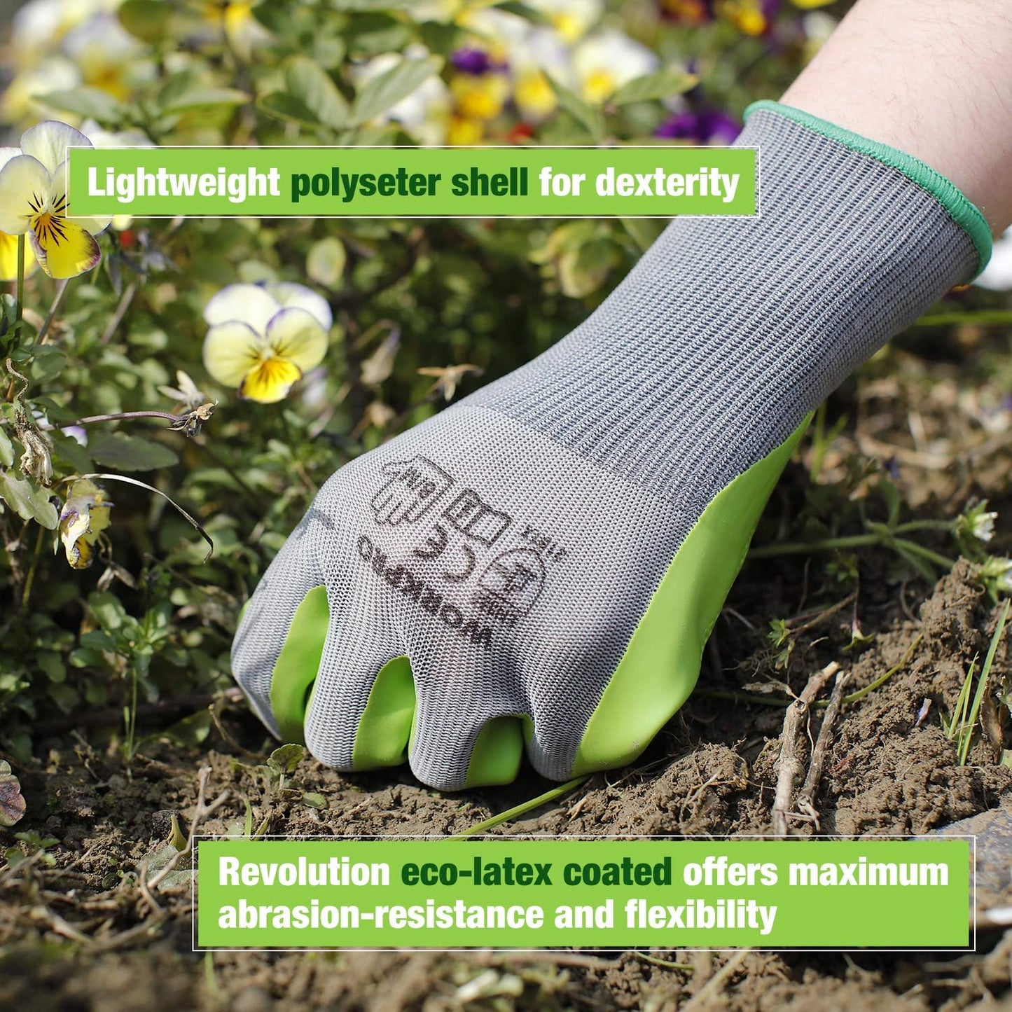 WORKPRO 6 Pairs Garden Gloves, Work Glove with Eco Latex Palm Coated, Gardening Gloves, Working Gloves for Weeding, Digging, Raking, and Pruning (Medium)