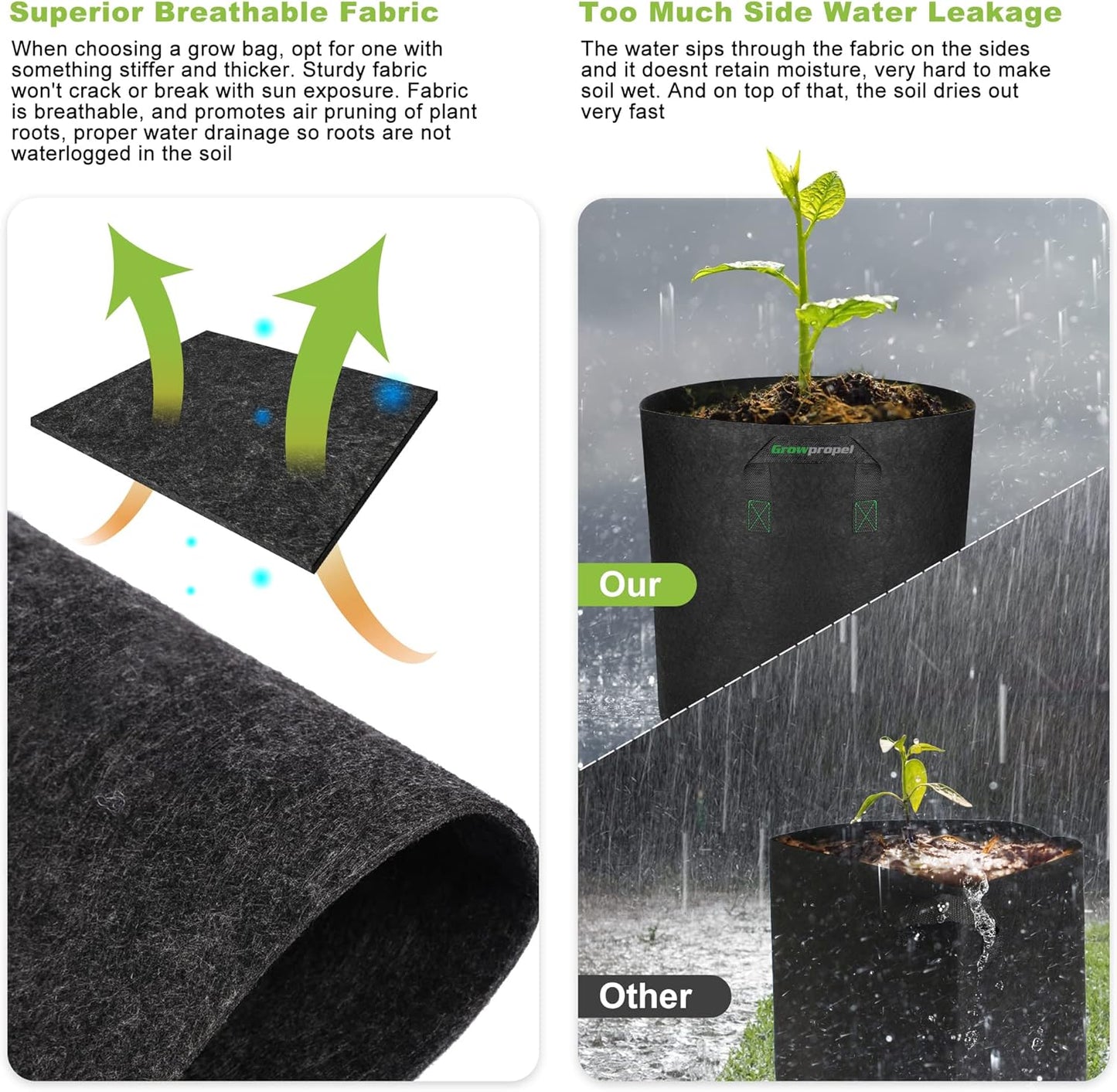 30 US Gallon 2 Pack Tall Grow Bags for Vegetables, Heavy Duty Nonwoven Aeration Fabric Deep Grow Pots with Handles