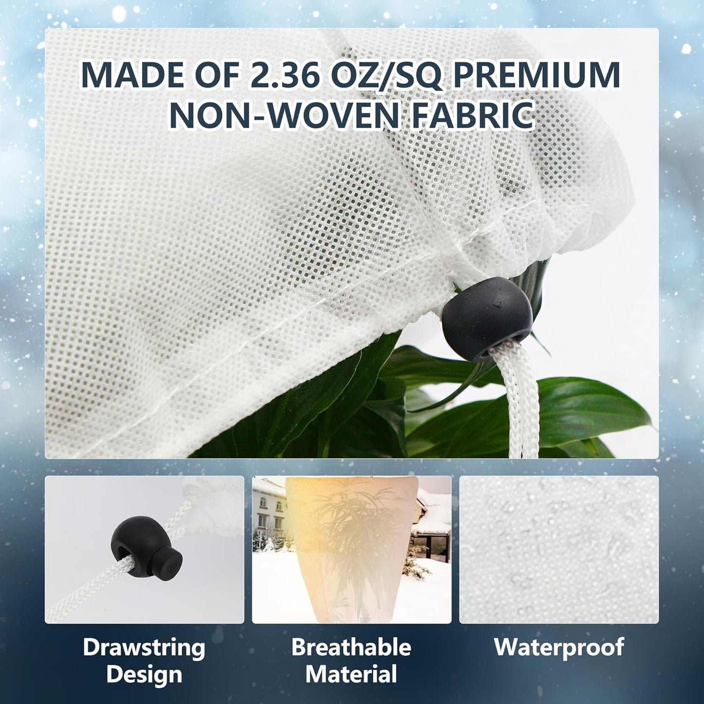 4 Pack Plant Covers Freeze Protection for Winter, 47.2"×31.5" Frost Cloths for Outdoor Plants Cold Weather Blankets with Drawstrings