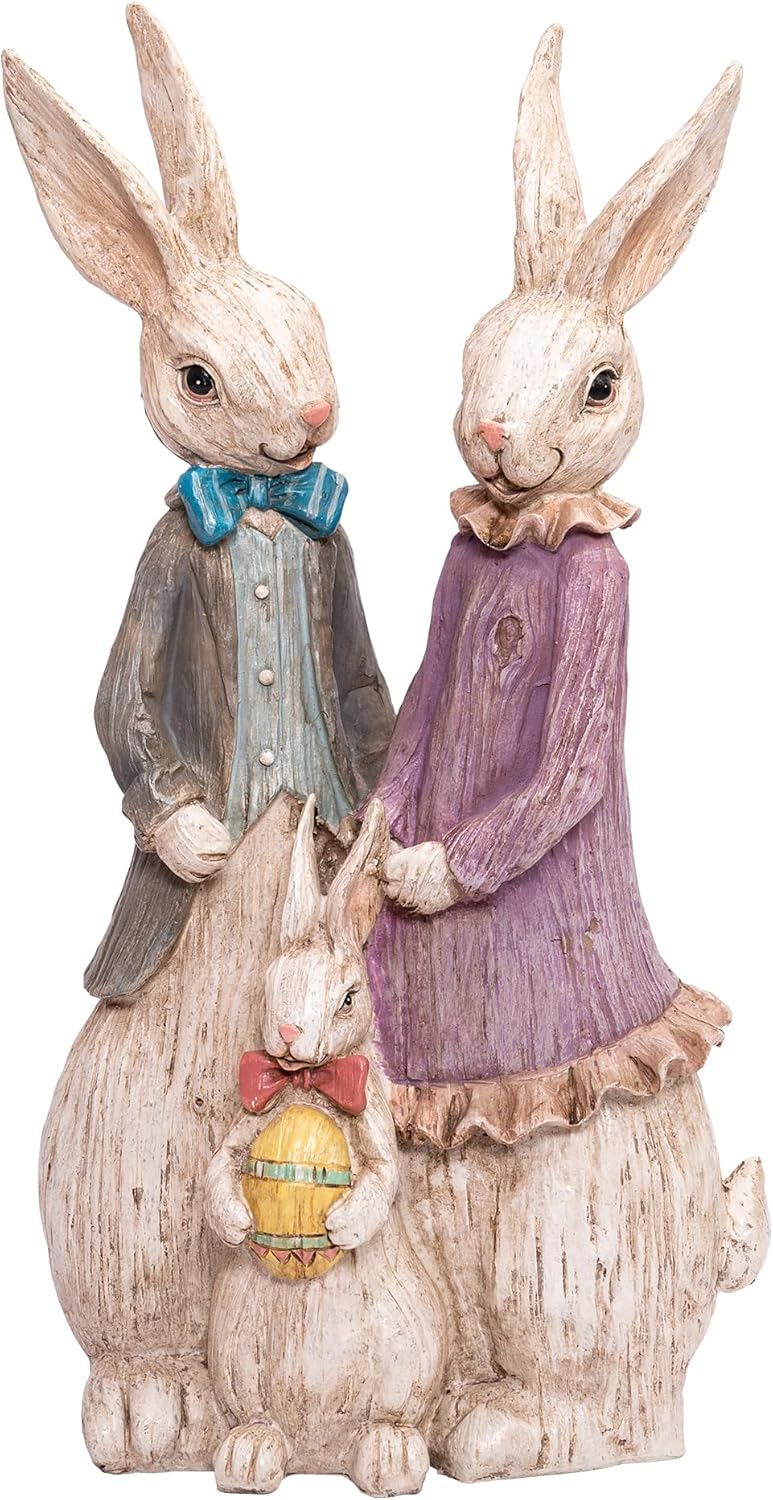 Topadorn Rabbit Family Statue Home Decor Resin Sculptured Hand Painted Figurine Creative Craft Cute Decoration Gift for Kids Womens Decorative Garden Yard Room