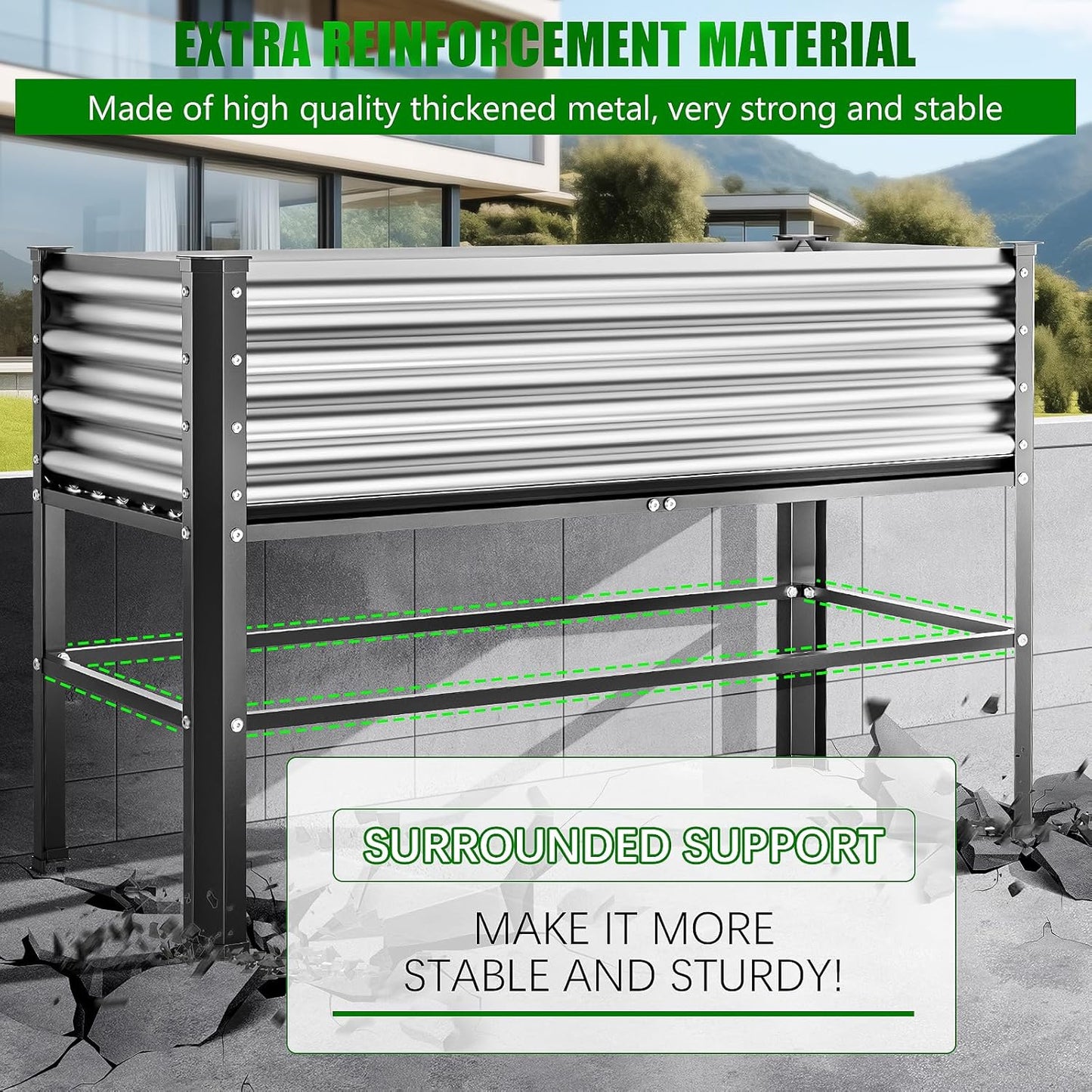Doniks 2PCS Raised Garden Bed with Legs, 48×24×32in Large Outdoor Metal Galvanized Garden Planting Box, 600lb Capacity for Vegetables Lawn Green Flowers, Fruits, Terrace