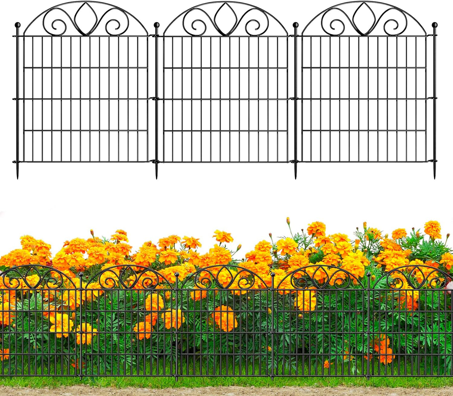 5 Panels No Dig Decorative Garden Fence Panel – 28" H X 9.8' L Rustproof Metal Dog Fence Outdoor for Yard, Animal Barrier Fence for Pet, Garden Border, Patio, Flower Beds| Temporary Fencing