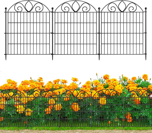 10 Panels No Dig Decorative Garden Fence Panel – 28" H X 19.6' L Rustproof Metal Dog Fence Outdoor for Yard, Animal Barrier Fence for Pet, Garden Border, Patio, Flower Beds| Temporary Fencing