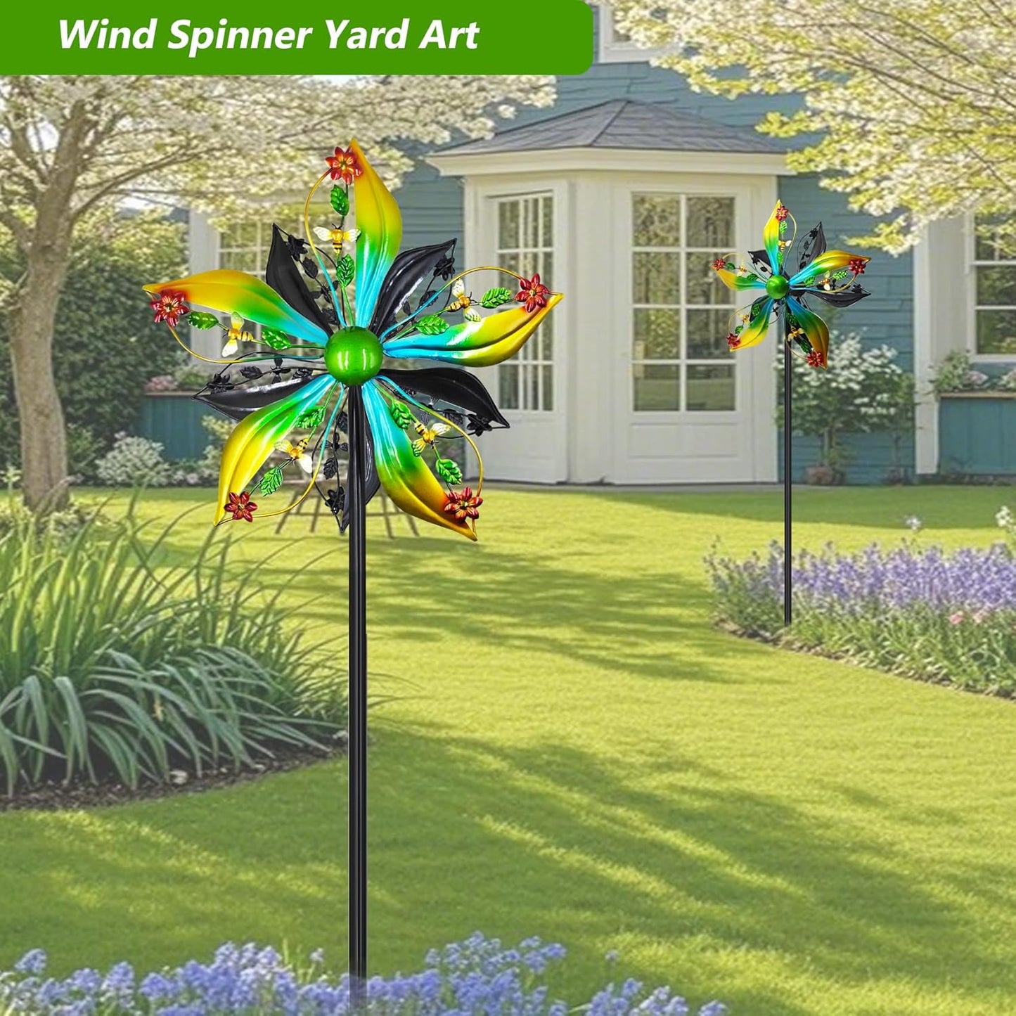 Garden Wind Spinners, 13" Double-Sided Metal Kinetic Wind Sculptures Yard Art for Outdoor Lawn & Patio Decor