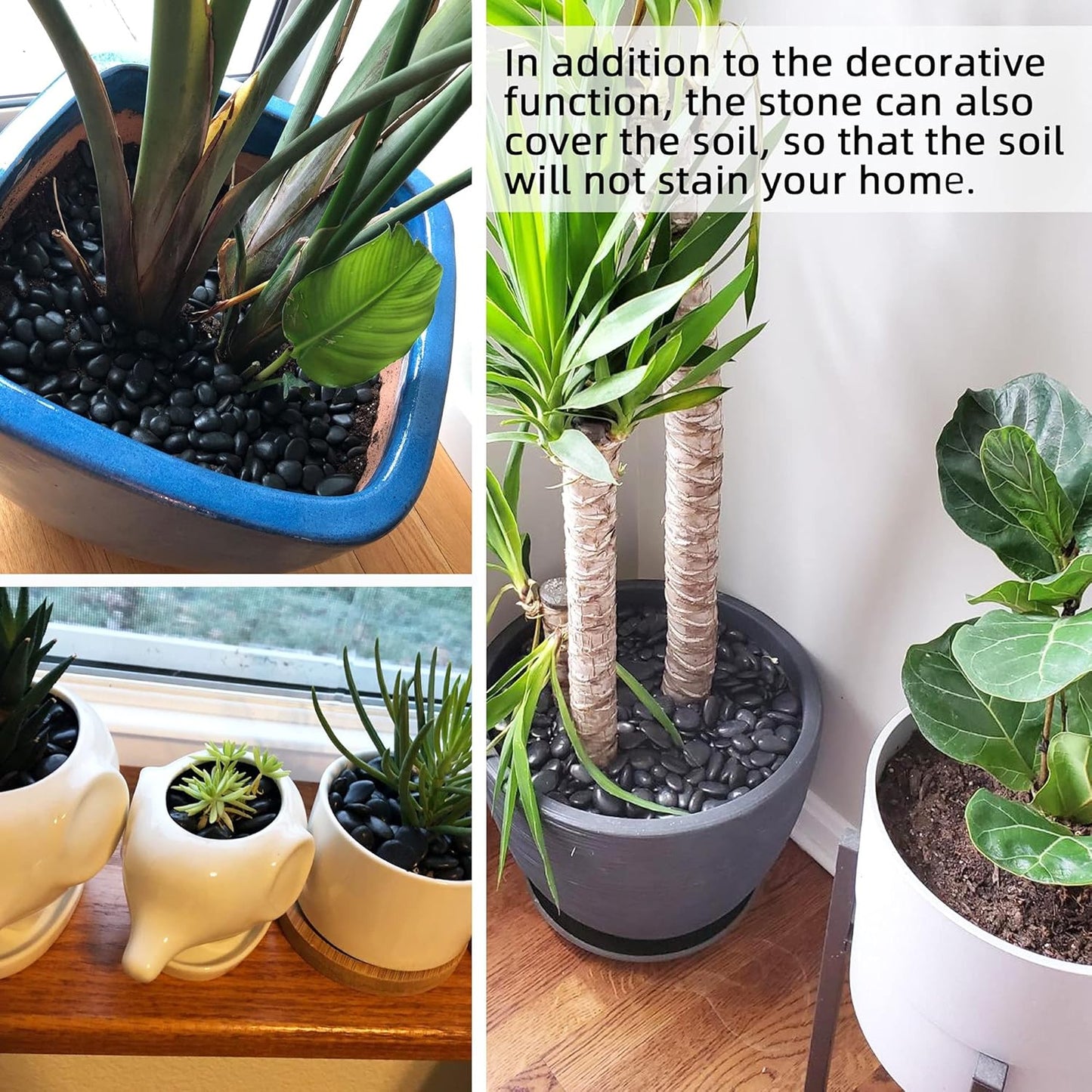 Black Pebbles for Plants 18lb 0.5"- 1" Aquarium Gravel Decorative Polished Stones Natural River Rocks for Fish Tank