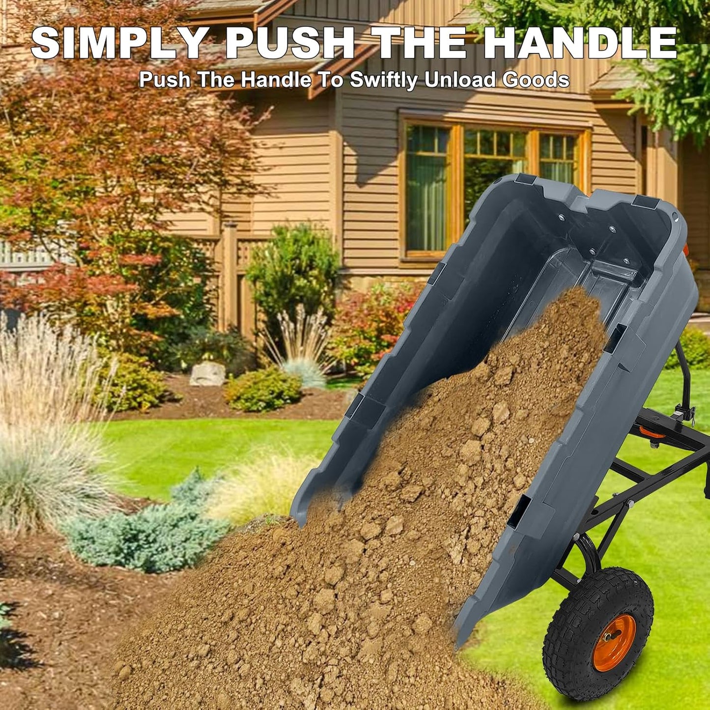 Garden Dump Cart, Poly Yard Dump Cart Wagon with 10-Inch Tires, 180° Rotating Handle, Heavy Duty Garden Carts and Wagons Heavy Duty