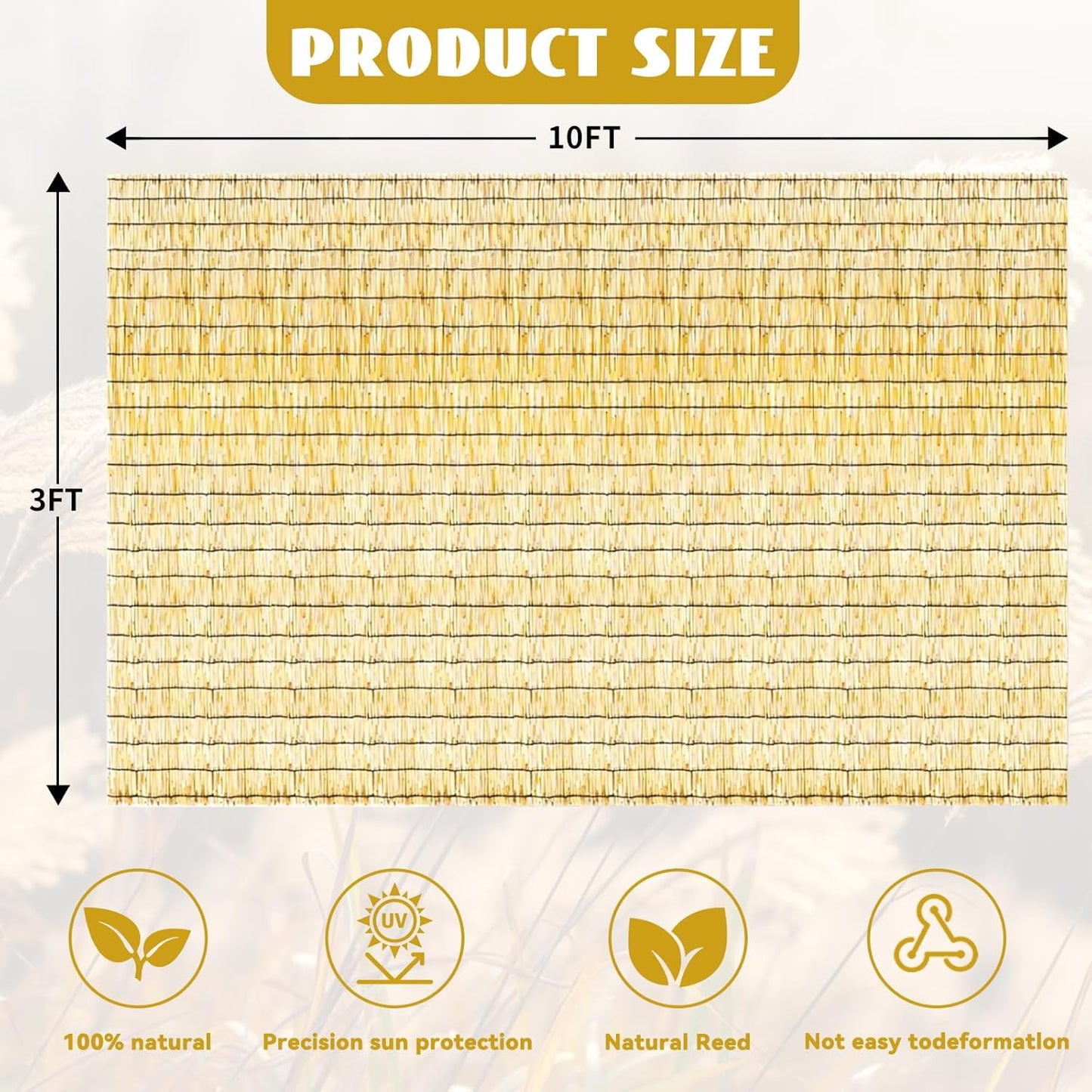 Bamboo Reed Fencing, Natural Bamboo Screens Outdoor for Patio, Decorative Balcony Privacy Screen Reed Fence Rolls Curtains for Garden Backyard, 3 x 10 FT