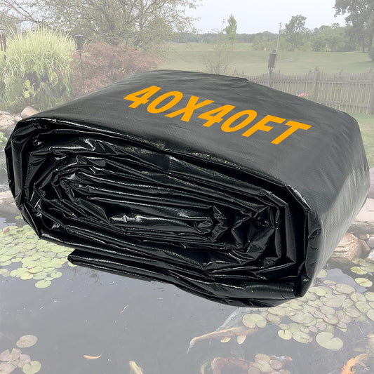 yeezoo 40X40FT Reinforced Large PE Pond Liner, KOI Pond Liners for Outdoor Ponds, Enhanced 5-Layer Structure Pond Liner for Fish, Duck, Garden Raised Bed and Waterscape Pond(0.82oz/sq ft Thickness)