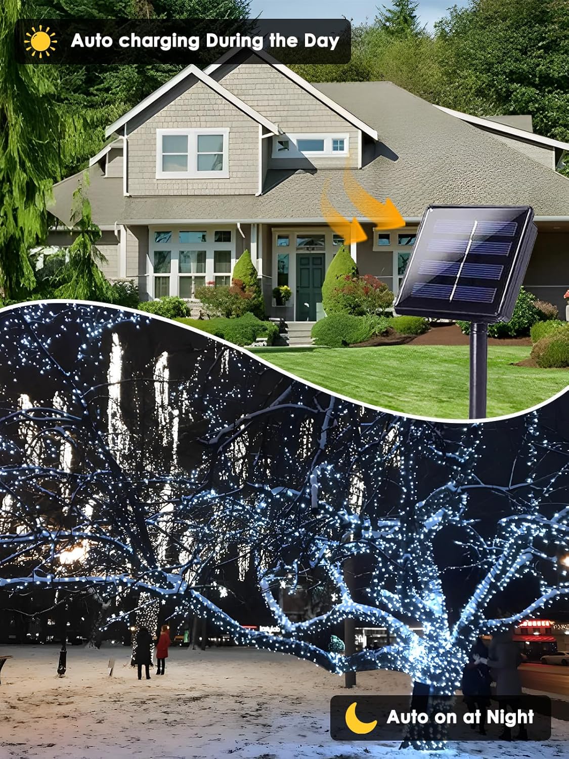 4 Pack 400 LED Solar String Lights for Outside, Solar Christmas Lights Outdoor with 8 Lighting Modes, Waterproof Green Wire Solar Powered Tree Light for Xmas Party Yard Garden Decorations (Cool White)