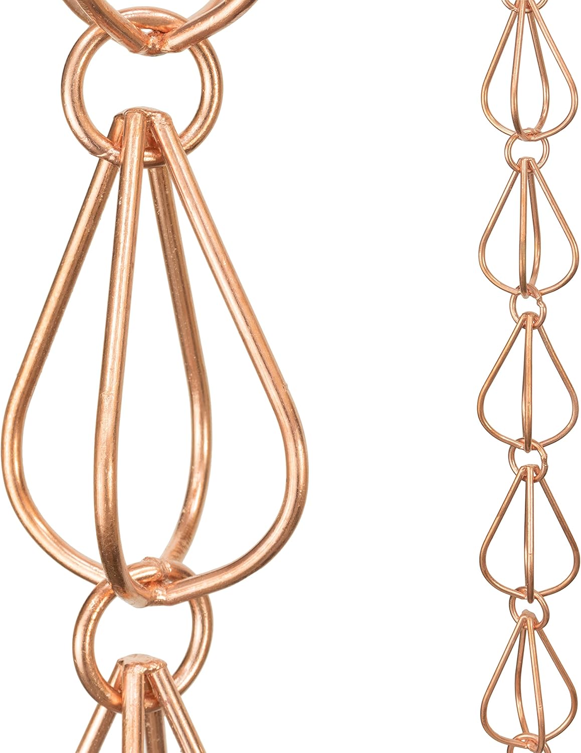 Monarch Rain Chains Pure Copper Teardrop Rain Chain, 8.5 ft Decorative Rain Catcher Chain for Gutters, Rain Chains for Outside, Rain Gutter Replacement Downspout