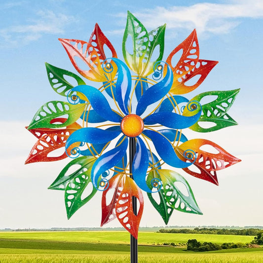 Extra Large Wind Spinners Outdoor, Metal Green Leaf Wind Sculpture Yard Art Decor, Windmill for Yard, Garden, Patio, Lawn and Courtyard 84 * 24 Inches